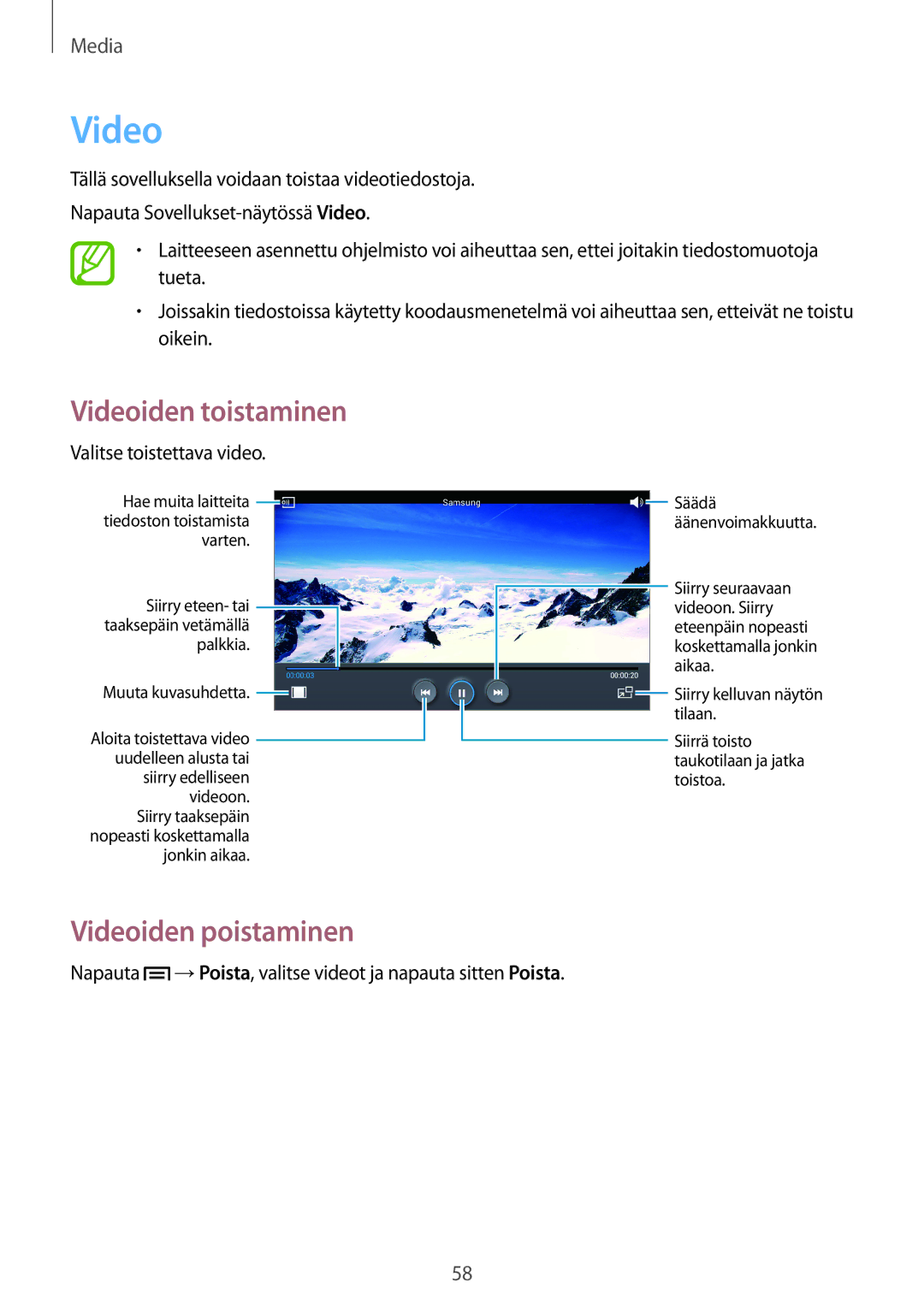 Samsung SM-T110NDWANEE, SM-T110XYKANEE, SM-T110NBGANEE, SM-T110NYKANEE, SM-T110NLYANEE manual Videoiden poistaminen 