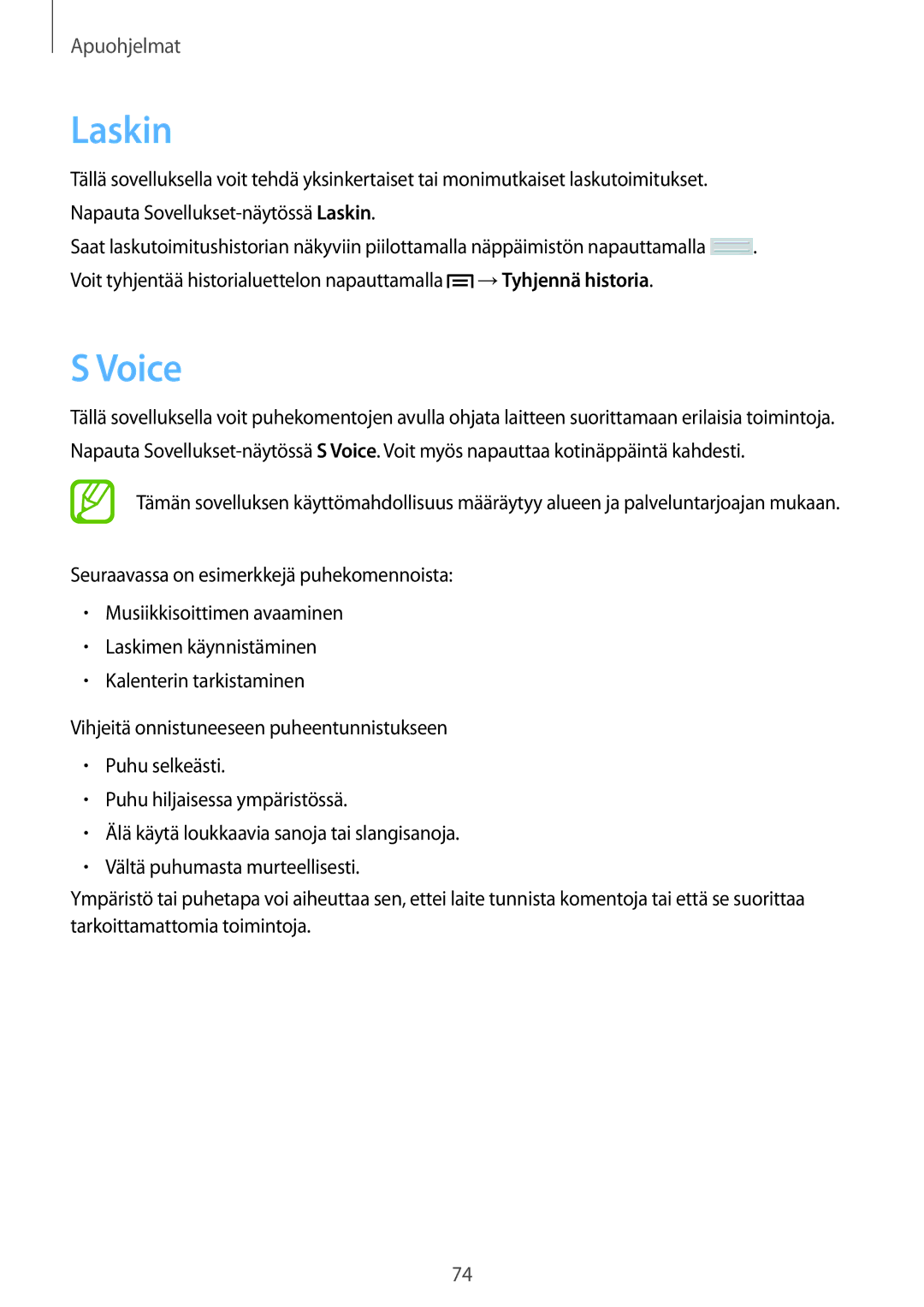 Samsung SM-T110NLYANEE, SM-T110XYKANEE, SM-T110NBGANEE, SM-T110NDWANEE, SM-T110NYKANEE, SM-T110NPIANEE manual Laskin, Voice 