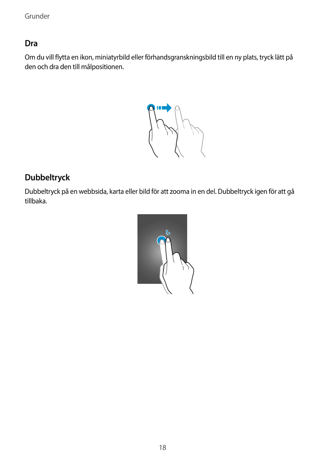 Samsung SM-T110NLYANEE, SM-T110XYKANEE, SM-T110NBGANEE, SM-T110NDWANEE, SM-T110NYKANEE, SM-T110NPIANEE manual Dra, Dubbeltryck 