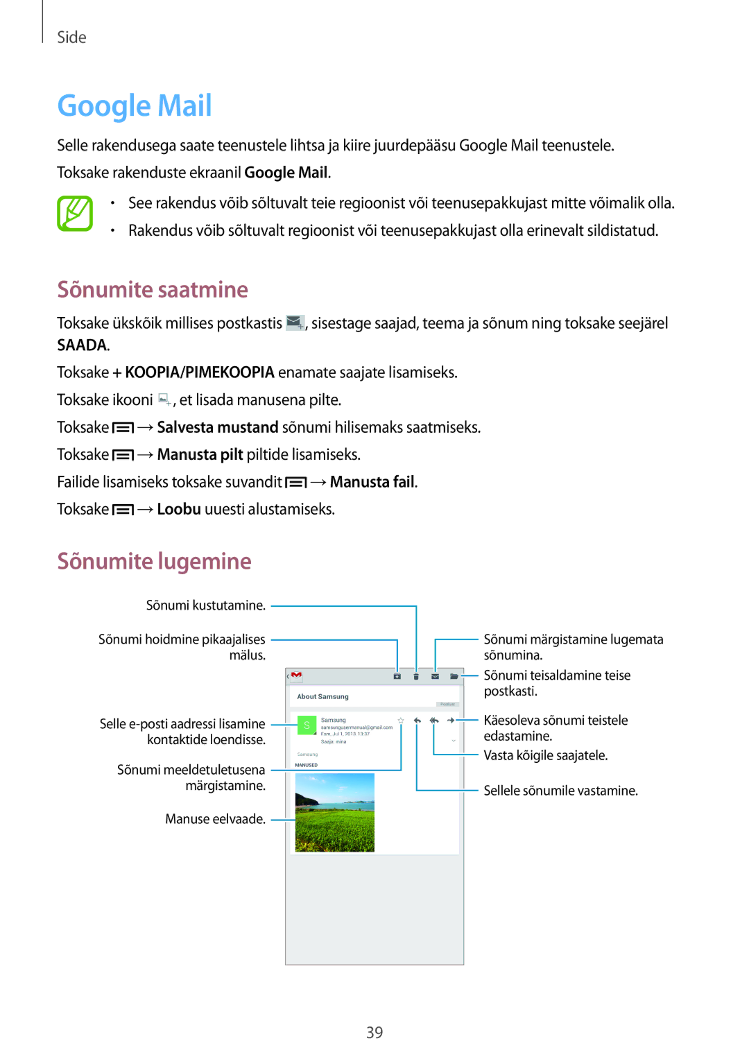 Samsung SM-T110NPIASEB, SM-T110XYKASEB, SM-T110NDWASEB, SM-T110NBGASEB, SM-T110NYKASEB, SM-T110NLYASEB manual Google Mail, Saada 