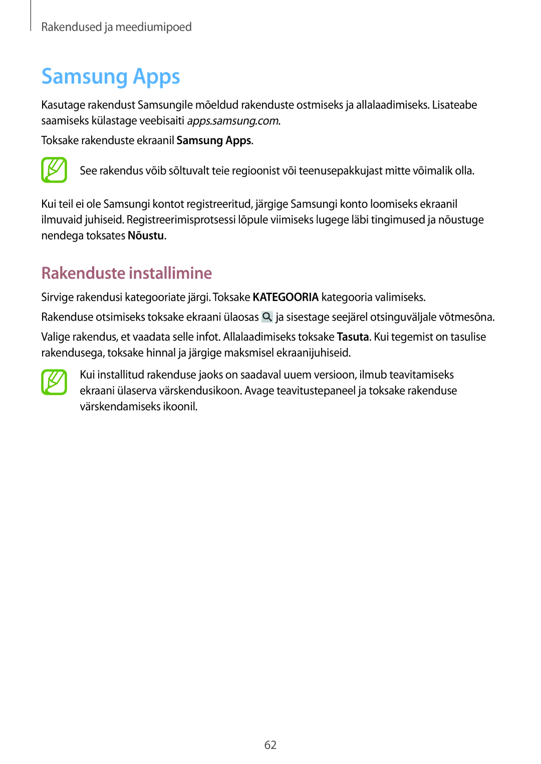 Samsung SM-T110XDWASEB, SM-T110XYKASEB, SM-T110NDWASEB, SM-T110NBGASEB, SM-T110NYKASEB, SM-T110NPIASEB manual Samsung Apps 