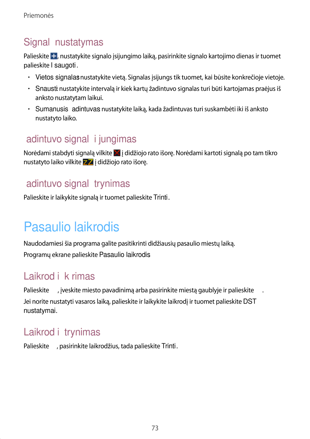 Samsung SM-T110NYKASEB, SM-T110XYKASEB, SM-T110NDWASEB, SM-T110NBGASEB, SM-T110NPIASEB, SM-T110NLYASEB manual Pasaulio laikrodis 