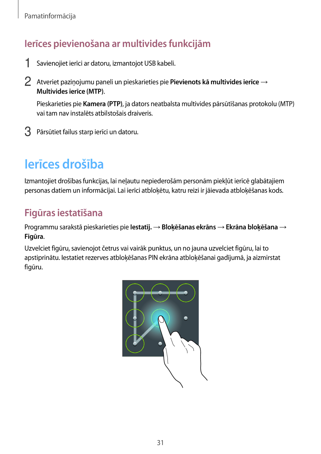 Samsung SM-T110NYKASEB, SM-T110XYKASEB Ierīces drošība, Ierīces pievienošana ar multivides funkcijām, Figūras iestatīšana 