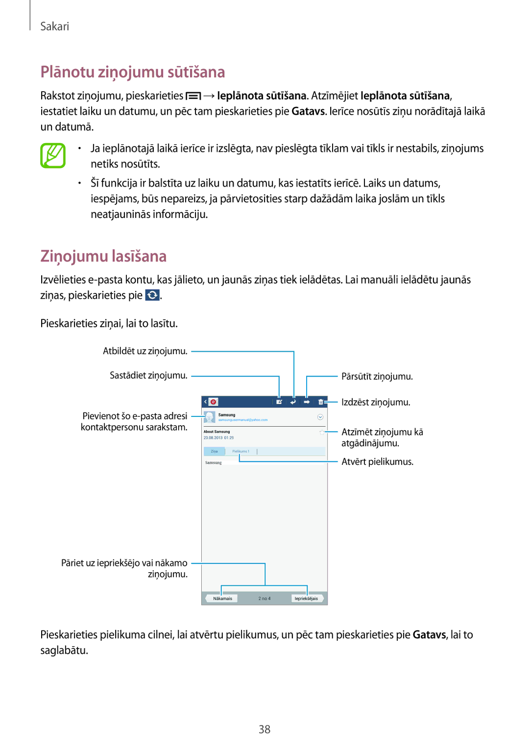 Samsung SM-T110NYKASEB, SM-T110XYKASEB, SM-T110NDWASEB, SM-T110NBGASEB manual Plānotu ziņojumu sūtīšana, Ziņojumu lasīšana 