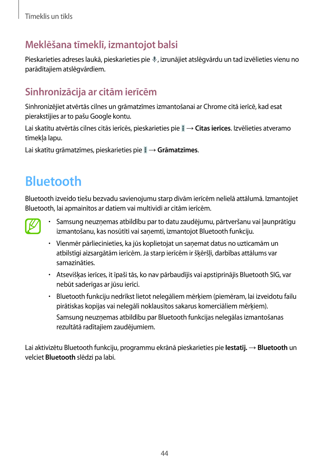 Samsung SM-T110NBGASEB, SM-T110XYKASEB, SM-T110NDWASEB, SM-T110NYKASEB manual Bluetooth, Sinhronizācija ar citām ierīcēm 