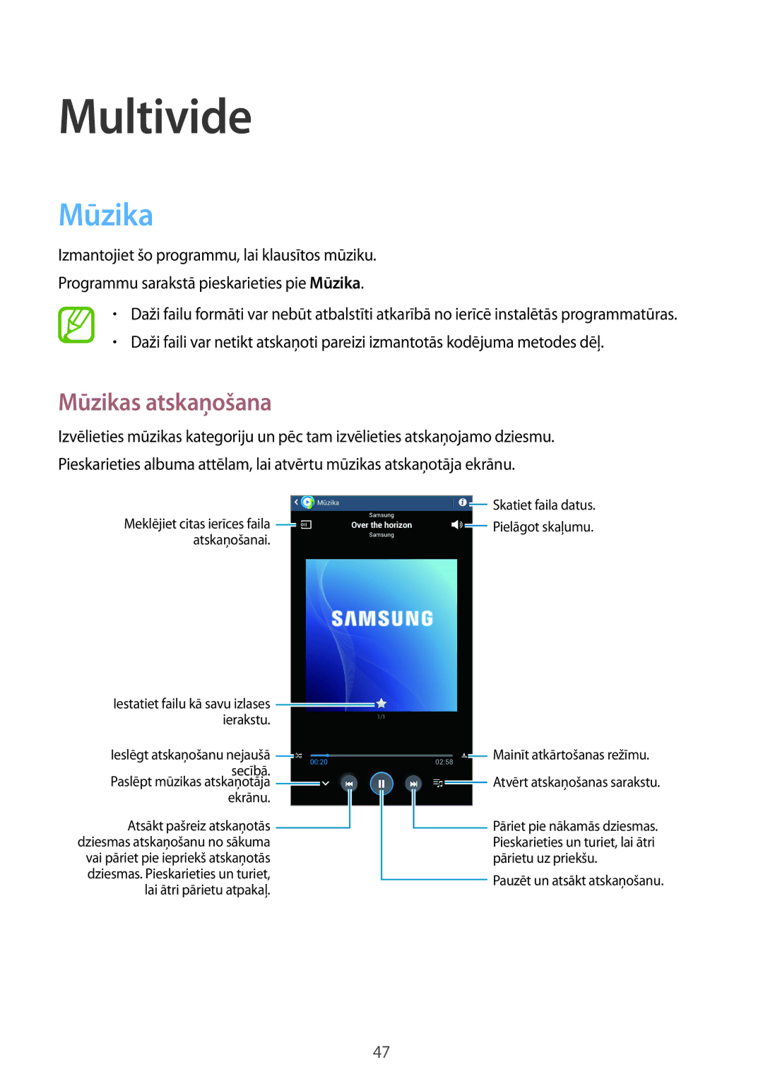 Samsung SM-T110NLYASEB, SM-T110XYKASEB, SM-T110NDWASEB, SM-T110NBGASEB, SM-T110NYKASEB Multivide, Mūzikas atskaņošana 