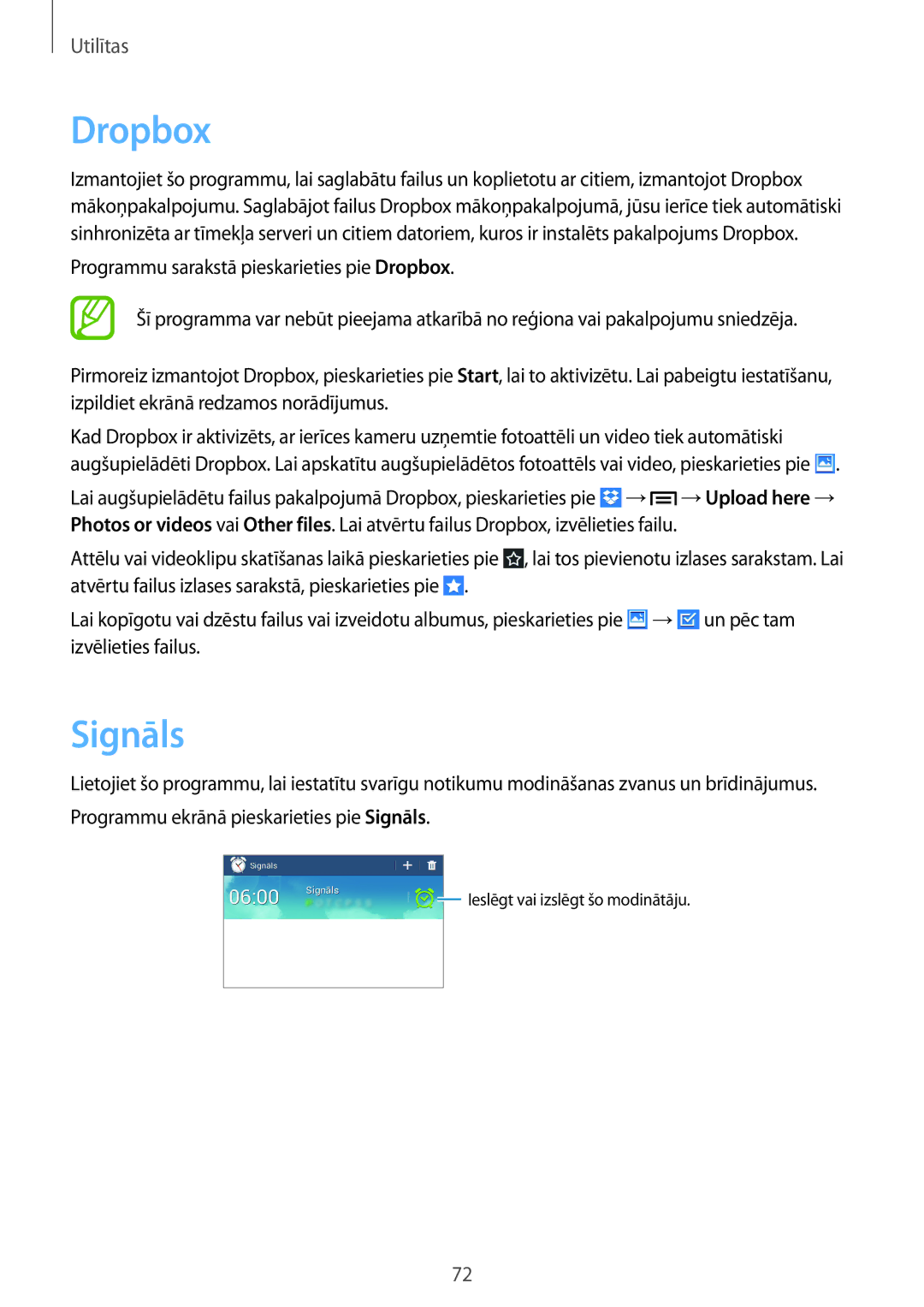 Samsung SM-T110NBGASEB, SM-T110XYKASEB, SM-T110NDWASEB, SM-T110NYKASEB, SM-T110NPIASEB, SM-T110NLYASEB manual Dropbox, Signāls 