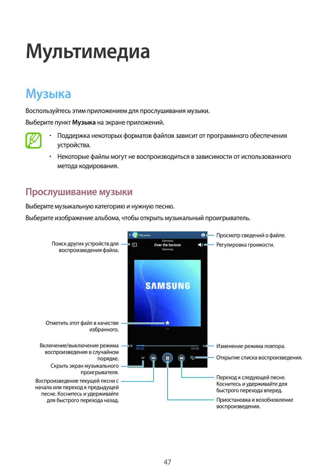 Samsung SM-T110NDWASER, SM-T110XYKASEB, SM-T110NDWASEB, SM-T110NBGASEB manual Мультимедиа, Музыка, Прослушивание музыки 