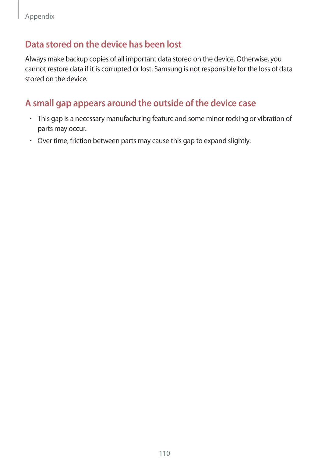 Samsung SM-T111NBGABGL, SM-T111NDWAEUR, SM-T111NYKASEB, SM-T111NDWADBT manual Data stored on the device has been lost 