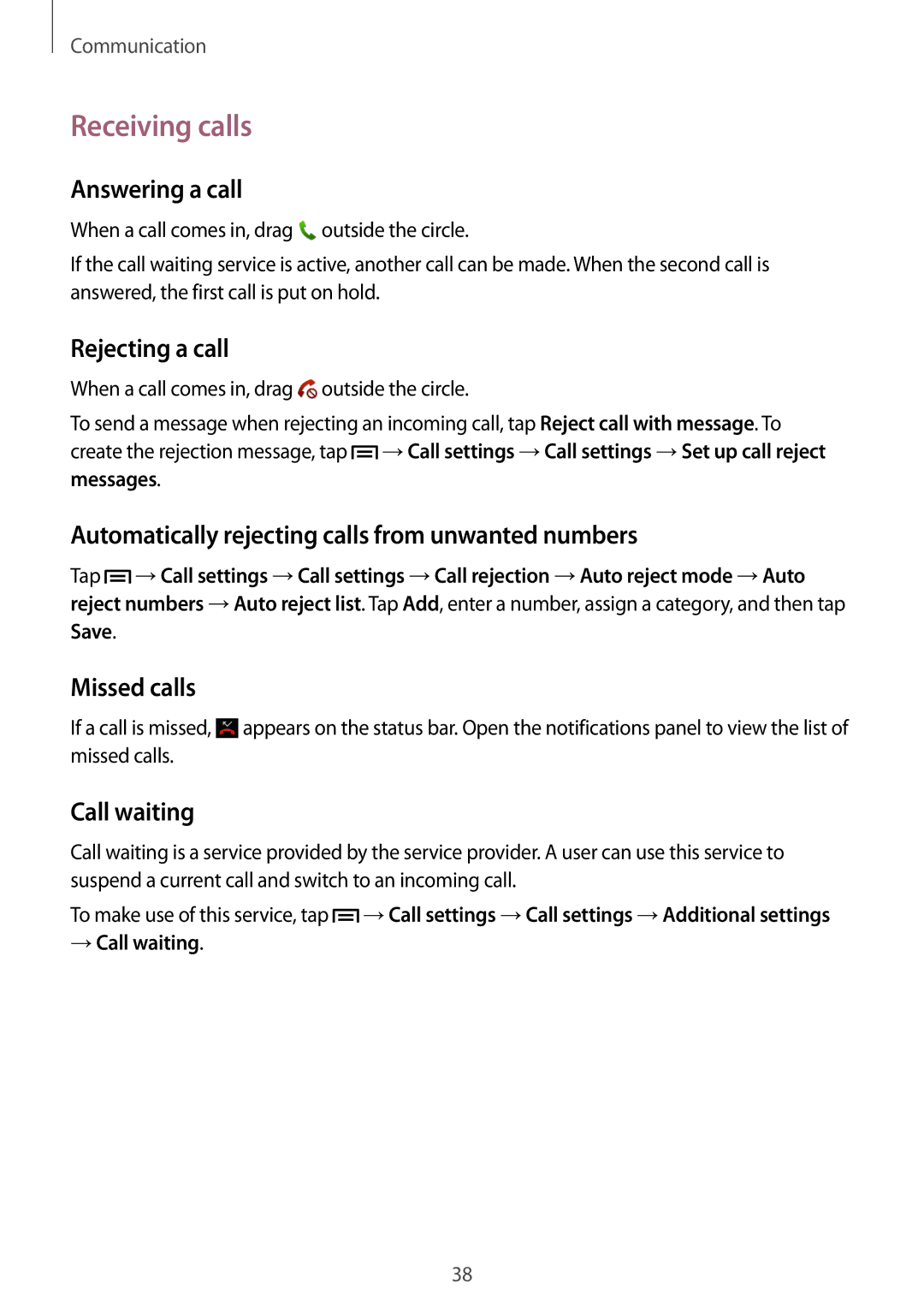 Samsung SM-T111NDWAO2C, SM-T111NDWAEUR, SM-T111NYKASEB, SM-T111NDWADBT, SM-T111NDWASEB, SM-T111NYKADBT manual Receiving calls 