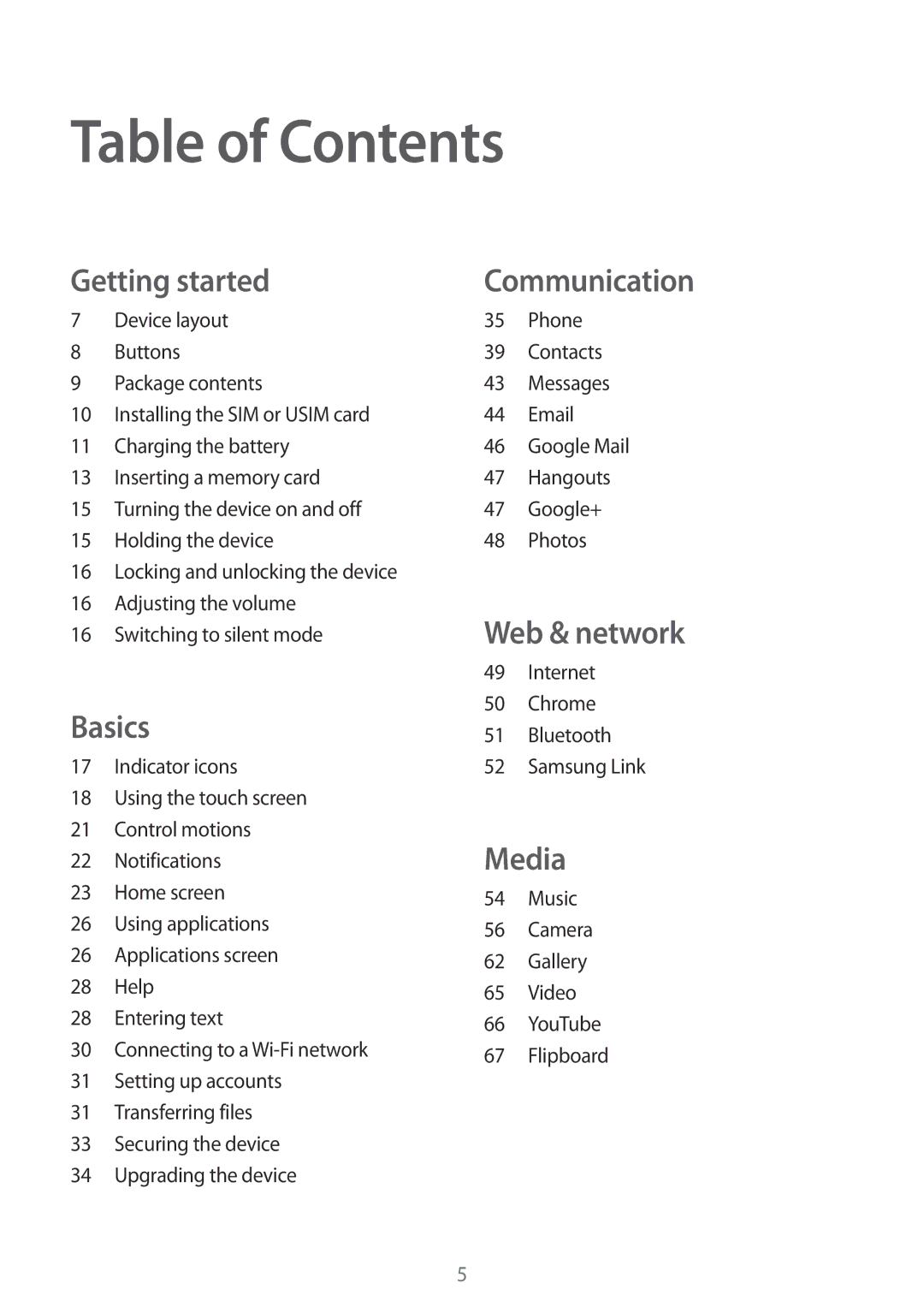 Samsung SM-T111NDWAITV, SM-T111NDWAEUR, SM-T111NYKASEB, SM-T111NDWADBT, SM-T111NDWASEB, SM-T111NYKADBT manual Table of Contents 