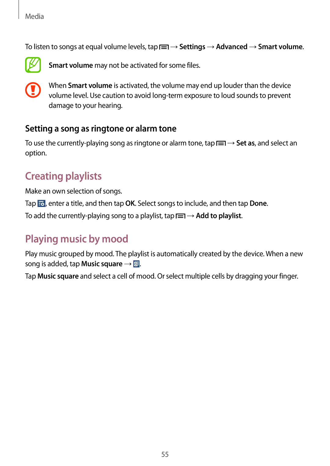 Samsung SM-T111NDWAPHE, SM-T111NDWAEUR Creating playlists, Playing music by mood, Setting a song as ringtone or alarm tone 