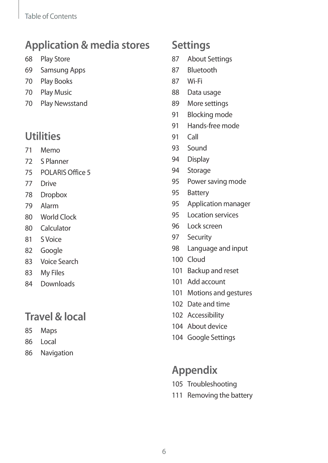 Samsung SM-T111NYKAITV, SM-T111NDWAEUR, SM-T111NYKASEB, SM-T111NDWADBT, SM-T111NDWASEB, SM-T111NYKADBT manual Travel & local 