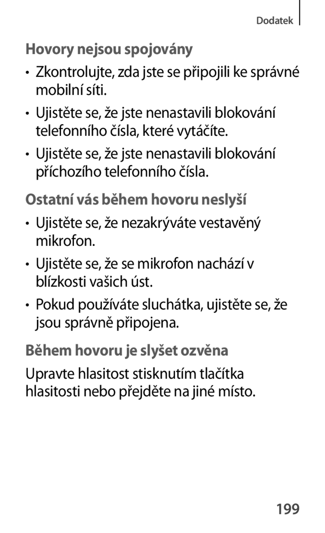 Samsung SM2T111NYKAXEH, SM-T111NDWAEUR, SM2T111NDWATMH Zkontrolujte, zda jste se připojili ke správné mobilní síti, 199 