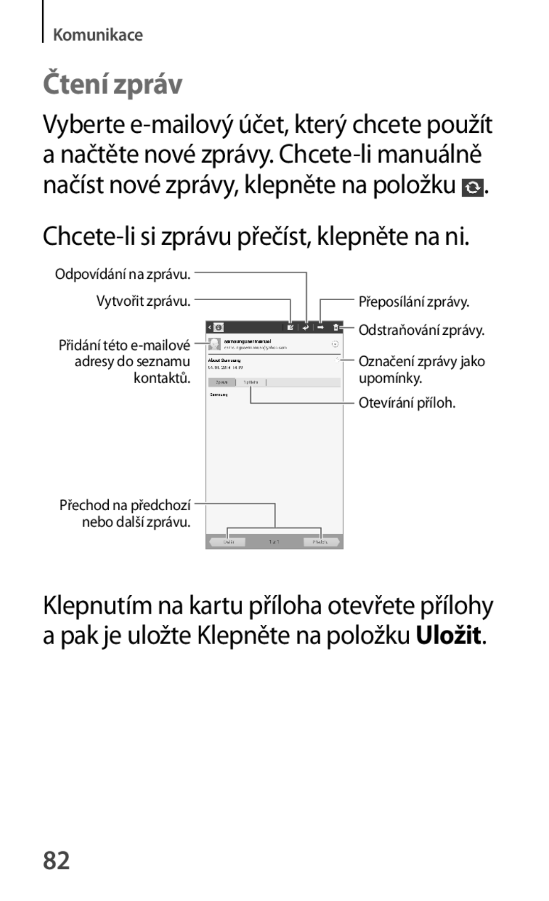 Samsung SM-T111NDWAO2C, SM-T111NDWAEUR, SM2T111NDWATMH manual Čtení zpráv, Chcete-li si zprávu přečíst, klepněte na ni 