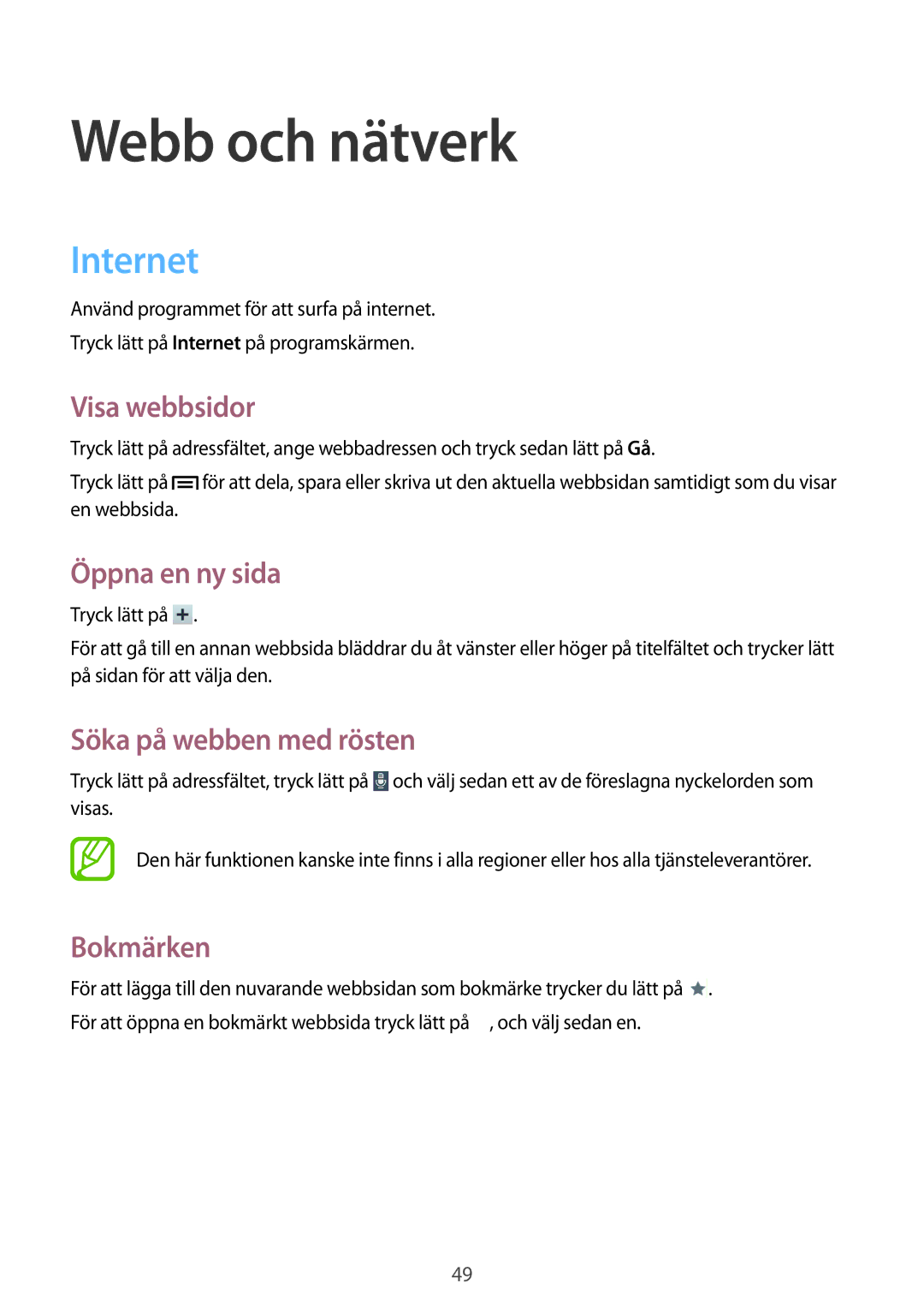 Samsung SM-T111NDWANEE, SM-T111NYKANEE manual Webb och nätverk, Internet 