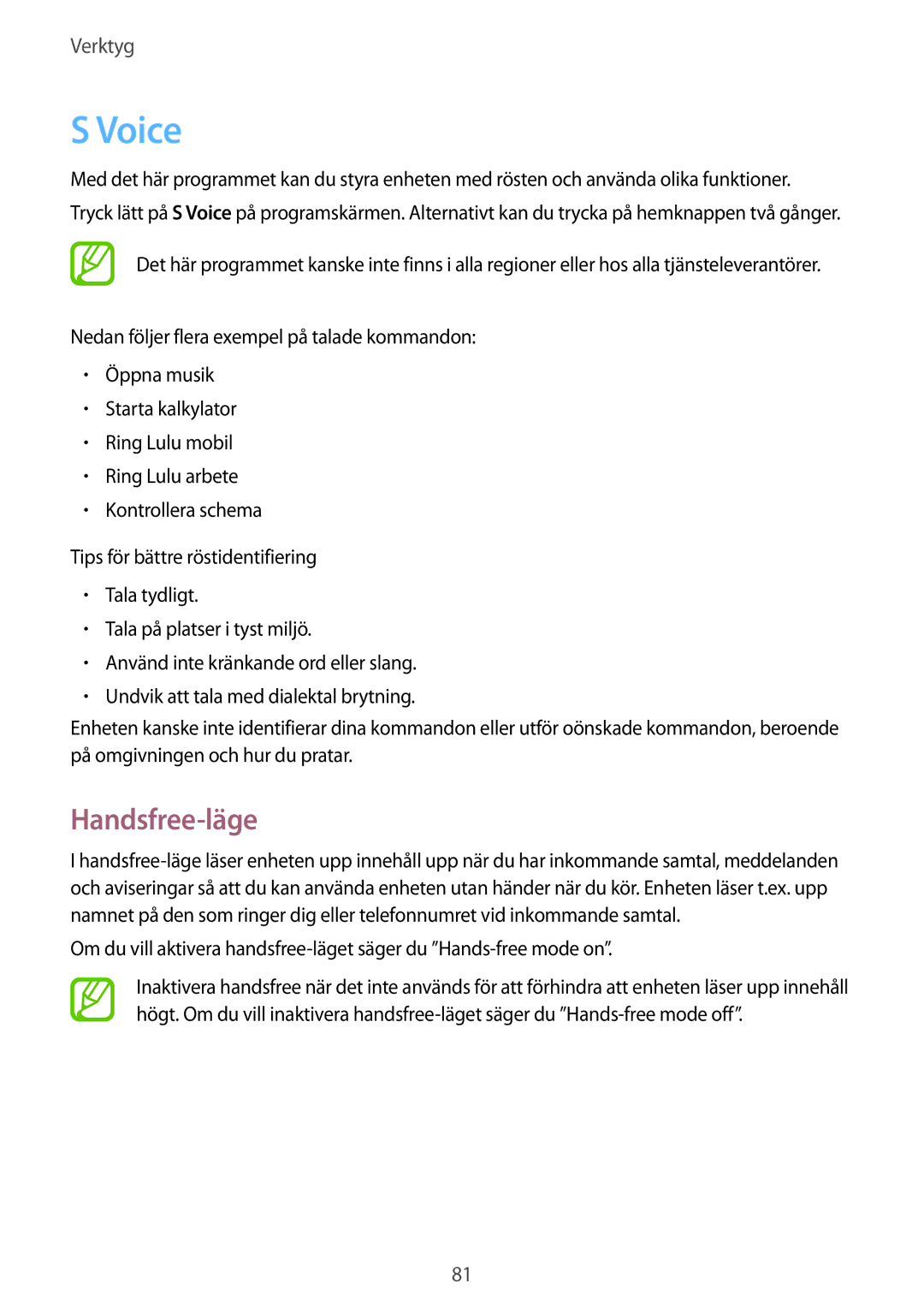 Samsung SM-T111NDWANEE, SM-T111NYKANEE manual Voice, Handsfree-läge 