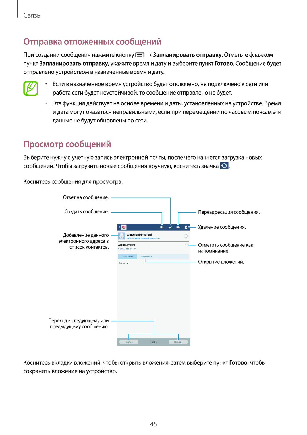 Samsung SM-T111NDWASER, SM-T111NYKASEB, SM-T111NDWASEB, SM-T111NBGASER Просмотр сообщений, Коснитесь сообщения для просмотра 