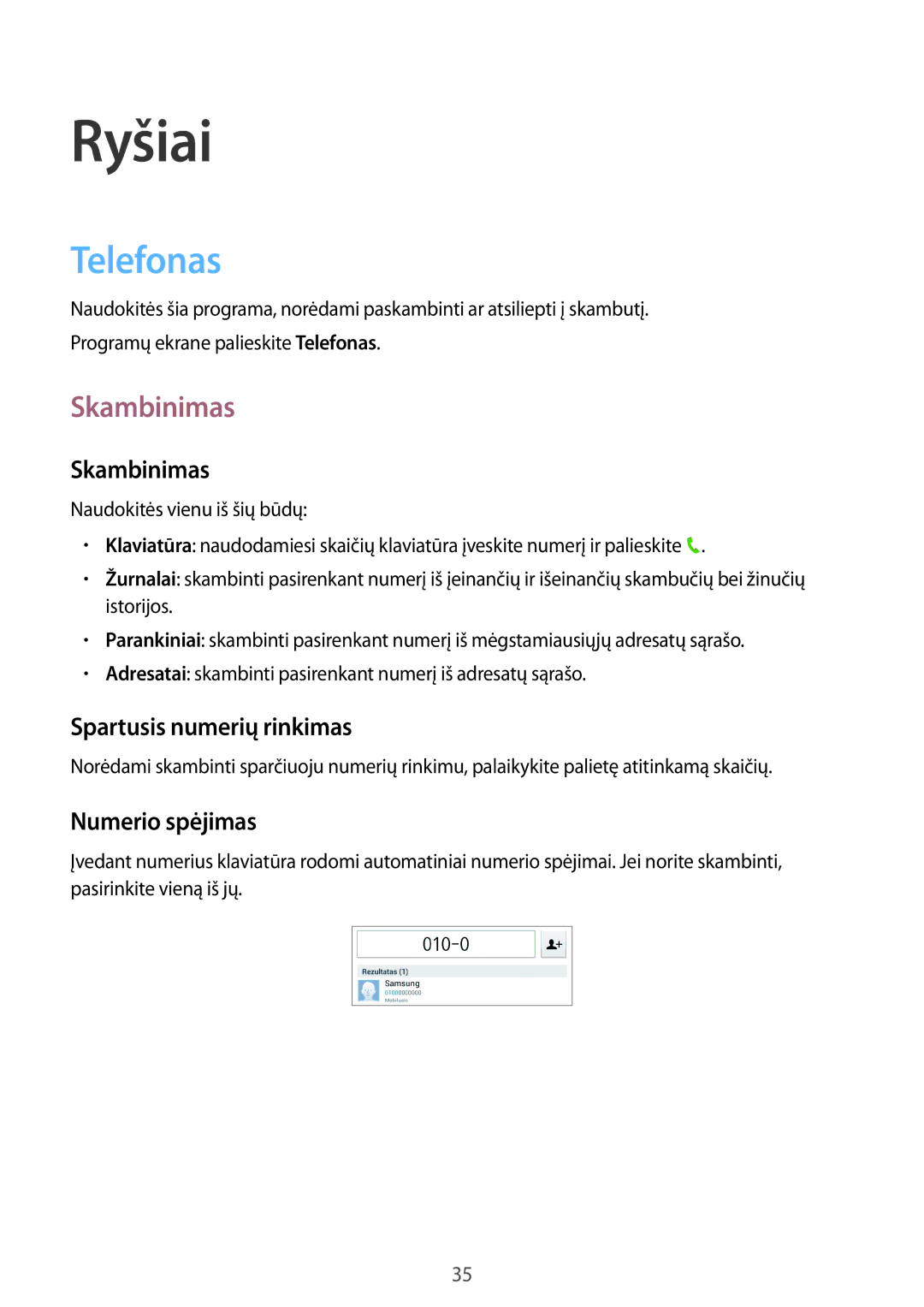 Samsung SM-T111NDWASEB, SM-T111NYKASEB manual Ryšiai, Telefonas, Skambinimas 