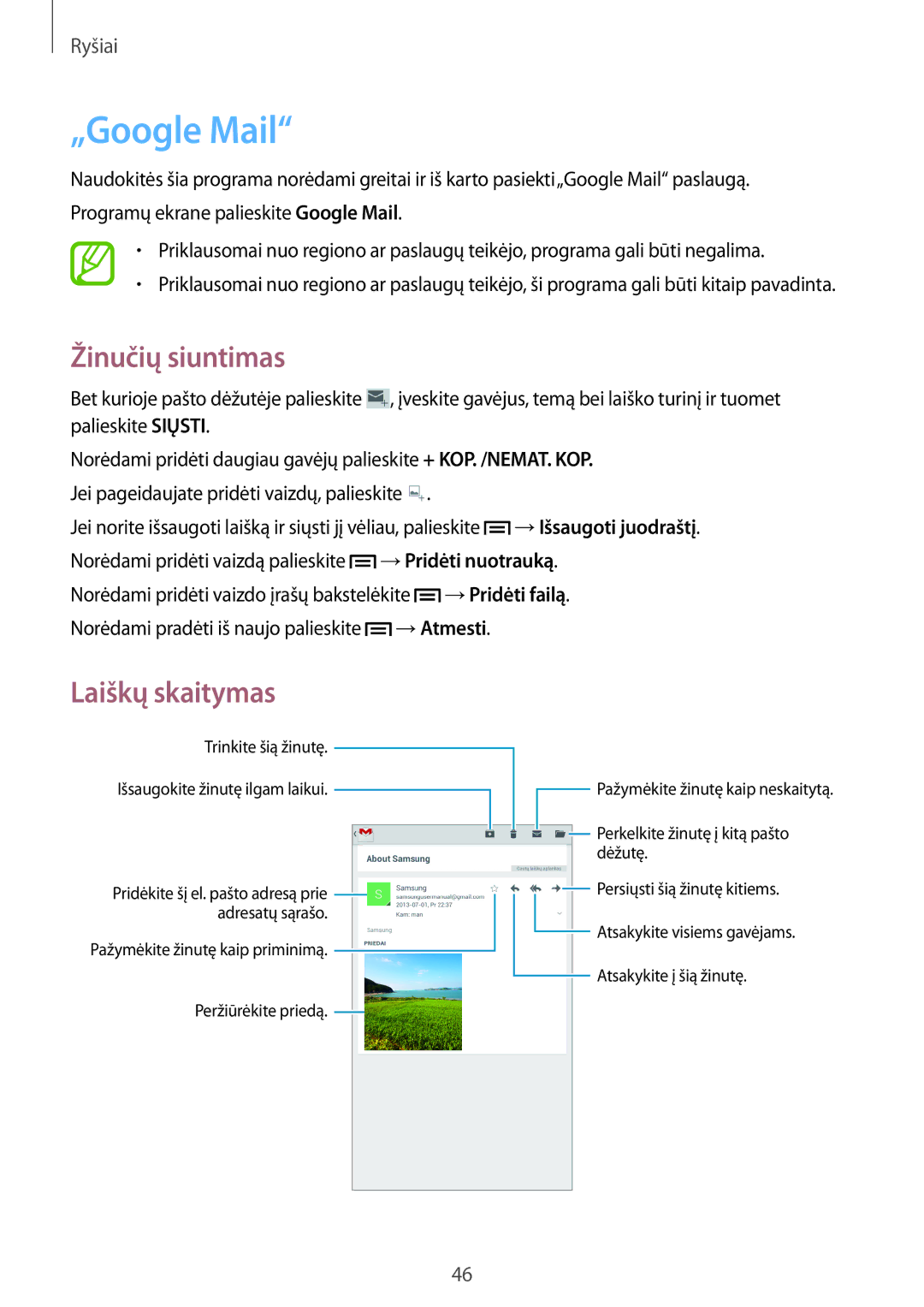 Samsung SM-T111NYKASEB manual „Google Mail, → Išsaugoti juodraštį, → Pridėti nuotrauką, → Pridėti failą, → Atmesti 