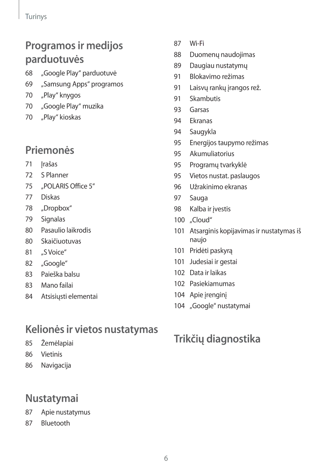 Samsung SM-T111NYKASEB, SM-T111NDWASEB manual Nustatymai 