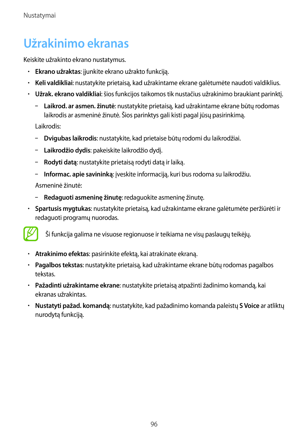 Samsung SM-T111NYKASEB, SM-T111NDWASEB manual Užrakinimo ekranas 