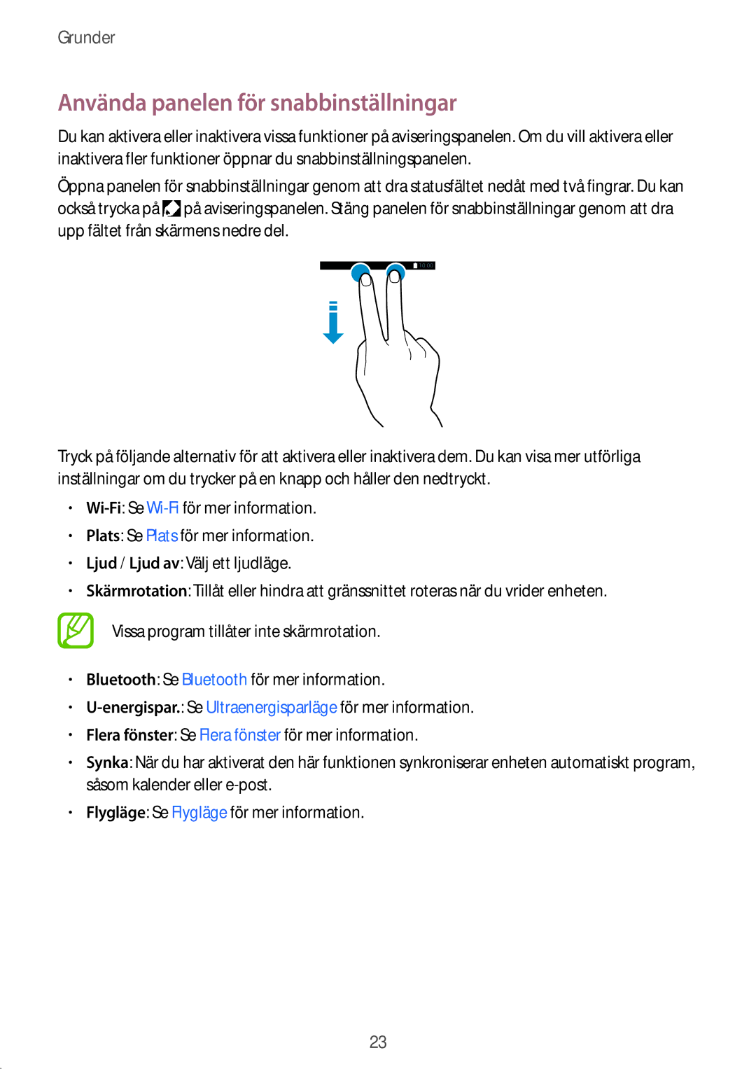 Samsung SM-T113NYKANEE, SM-T113NDWANEE manual Använda panelen för snabbinställningar 