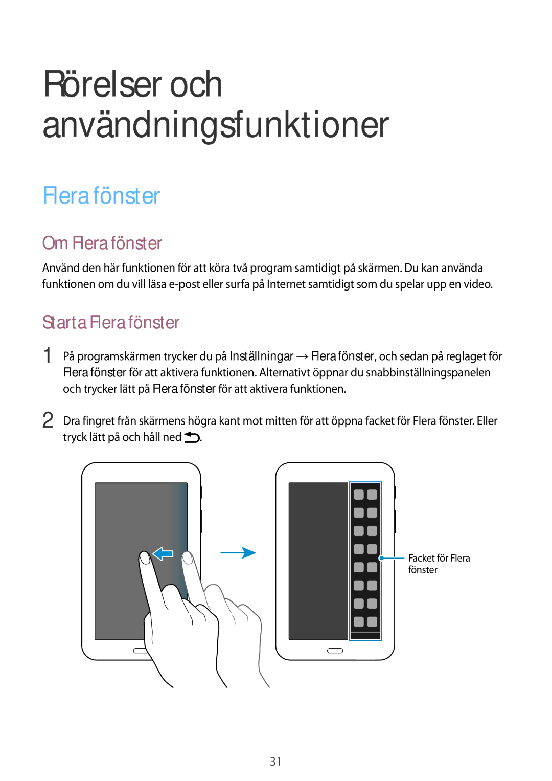 Samsung SM-T113NYKANEE, SM-T113NDWANEE manual Om Flera fönster, Starta Flera fönster 