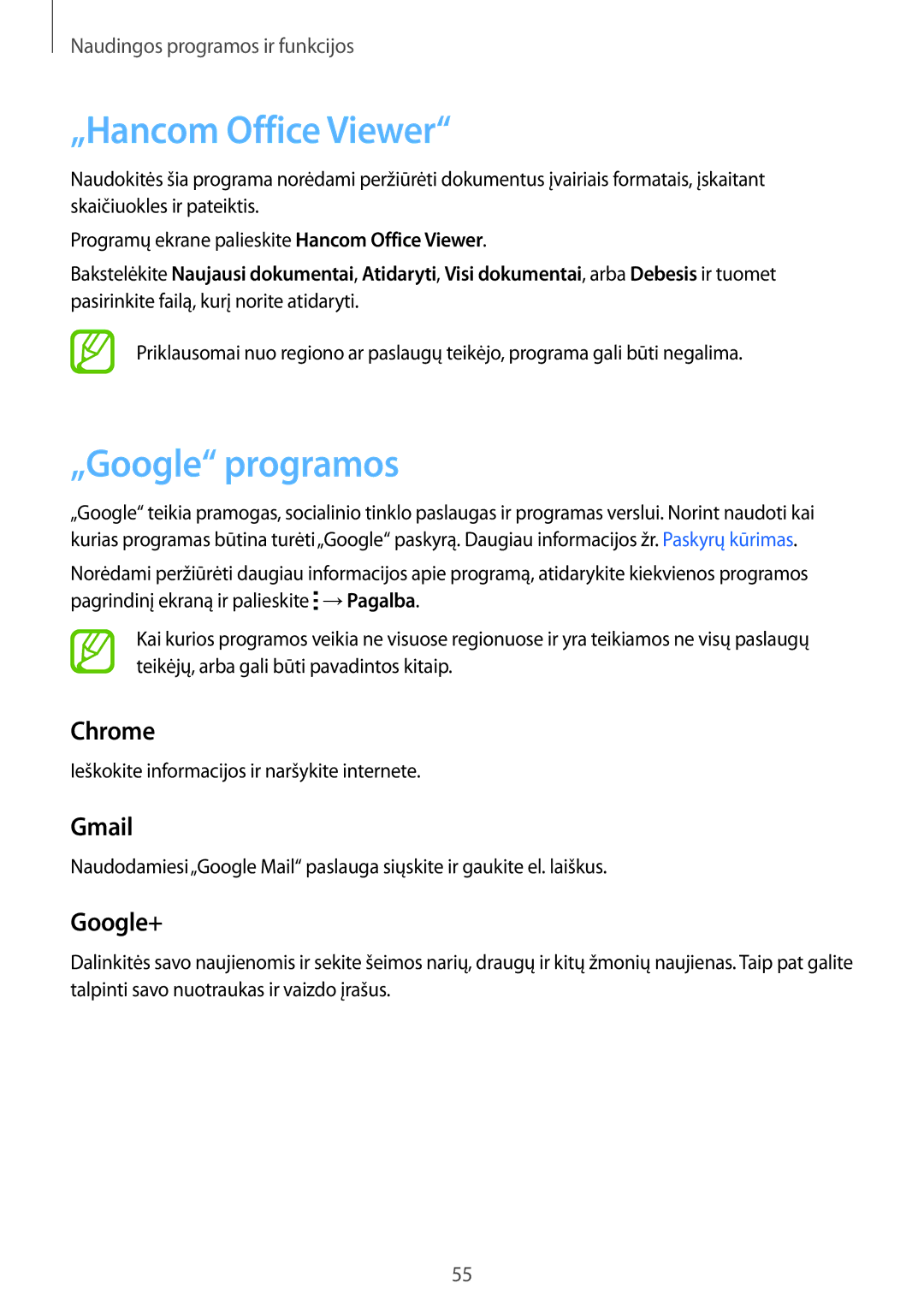 Samsung SM-T113NYKASEB, SM-T113NDWASEB manual „Hancom Office Viewer, „Google programos 