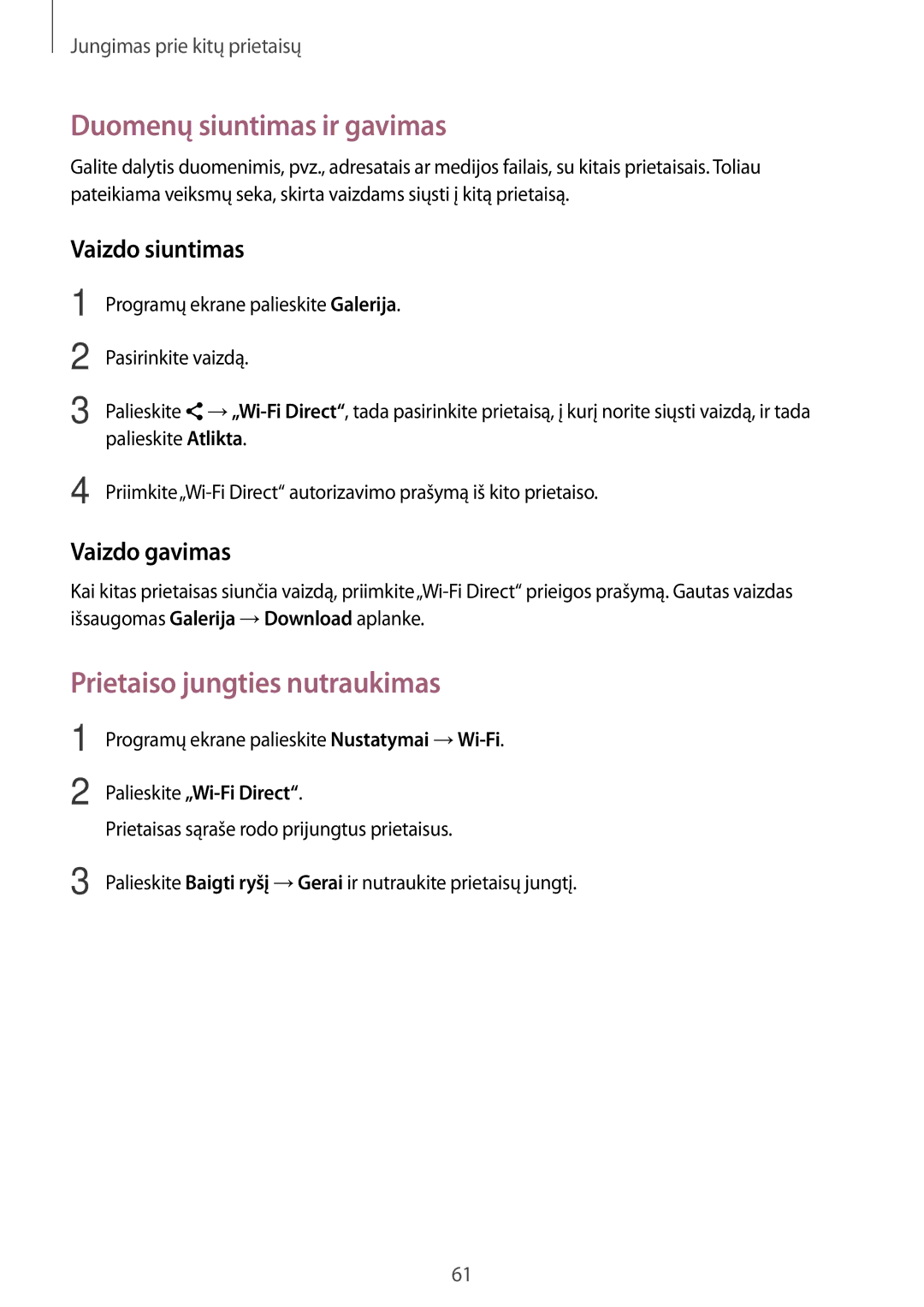 Samsung SM-T113NYKASEB, SM-T113NDWASEB manual Prietaiso jungties nutraukimas 