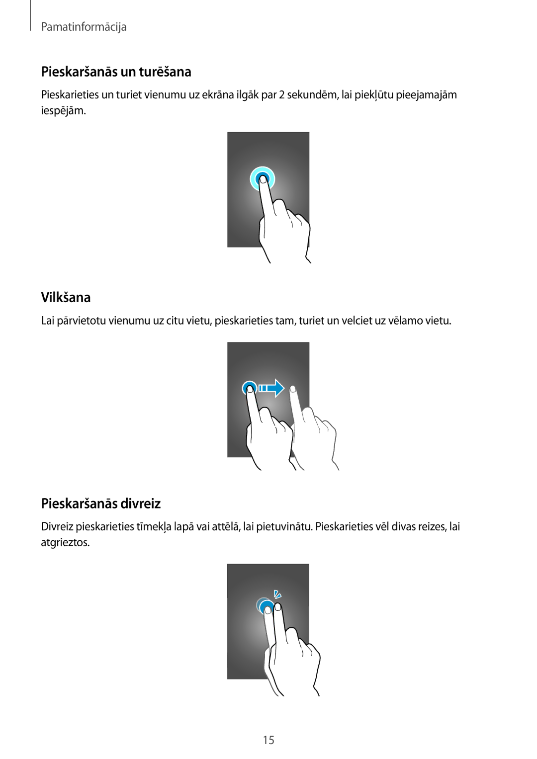 Samsung SM-T113NYKASEB, SM-T113NDWASEB manual Pieskaršanās un turēšana, Vilkšana, Pieskaršanās divreiz 