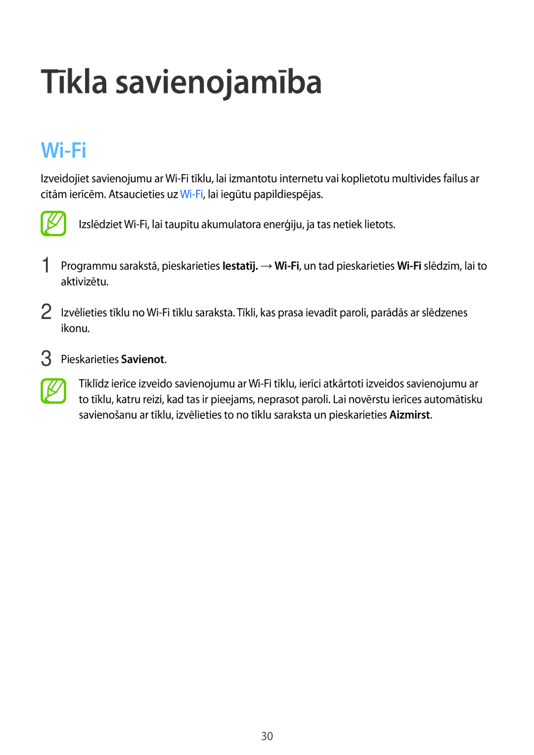 Samsung SM-T113NDWASEB, SM-T113NYKASEB manual Tīkla savienojamība, Wi-Fi 