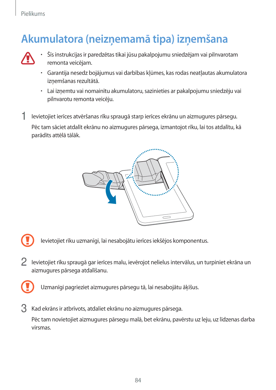 Samsung SM-T113NDWASEB, SM-T113NYKASEB manual Akumulatora neizņemamā tipa izņemšana 