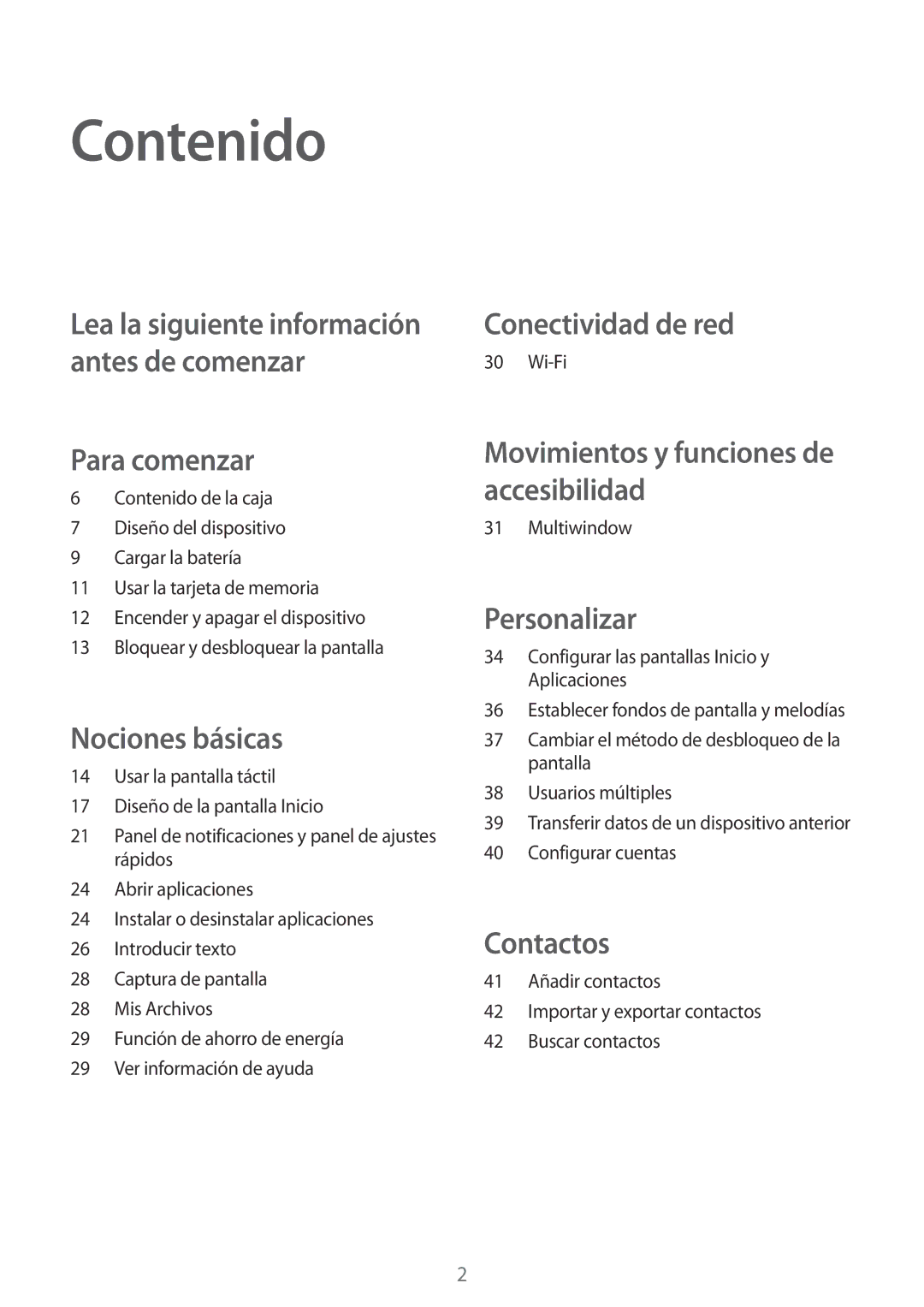 Samsung SM-T113NYKAMWD, SM-T113NDWATPH, SM-T113NDWAMWD, SM-T113NYKAPHE, SM-T113NDWAPHE manual Contenido, Para comenzar 