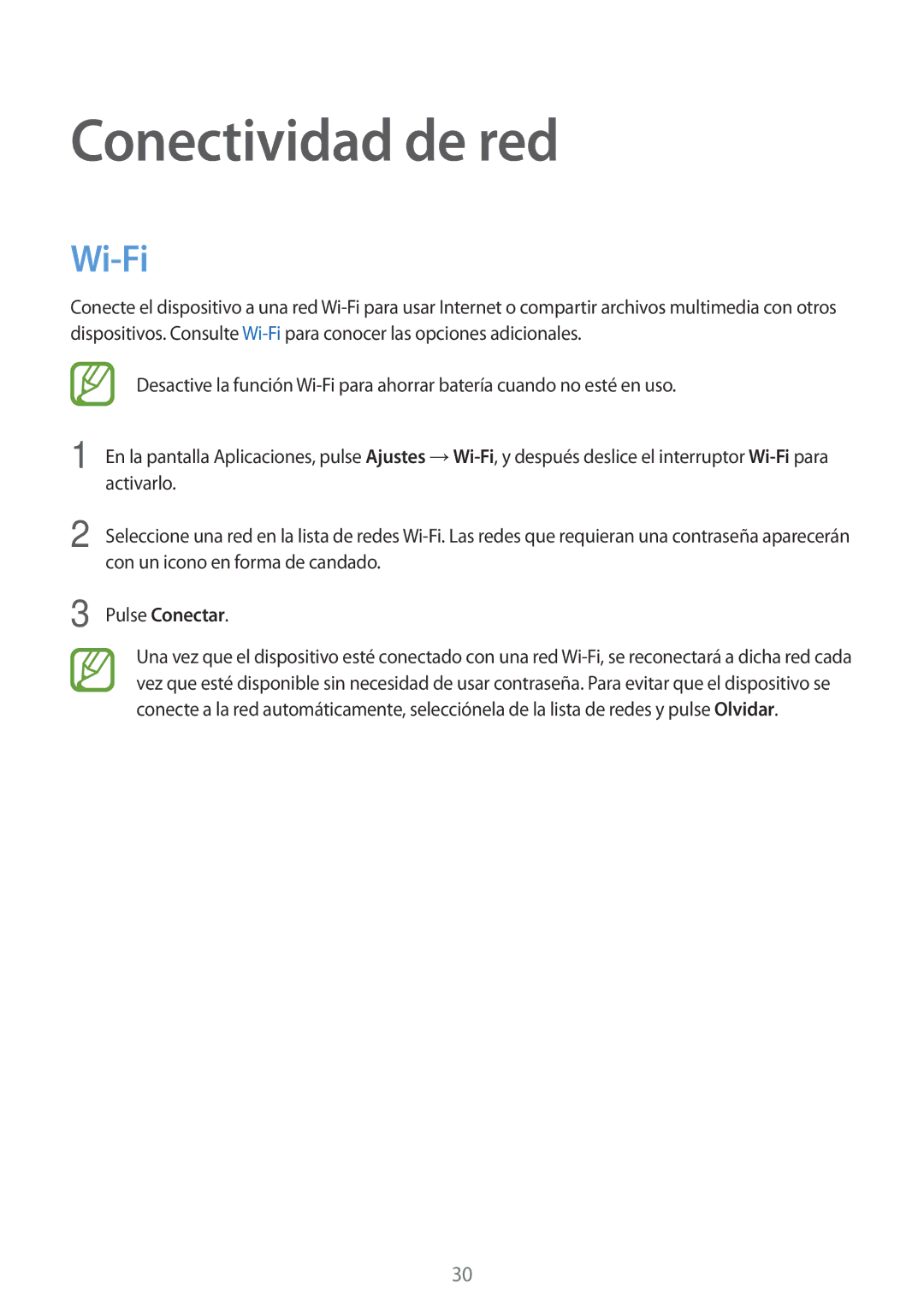 Samsung SM-T113NDWATPH, SM-T113NDWAMWD, SM-T113NYKAMWD, SM-T113NYKAPHE manual Conectividad de red, Wi-Fi, Pulse Conectar 