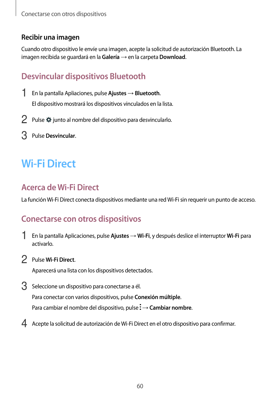 Samsung SM-T113NDWATPH Desvincular dispositivos Bluetooth, Acerca de Wi-Fi Direct, Conectarse con otros dispositivos 