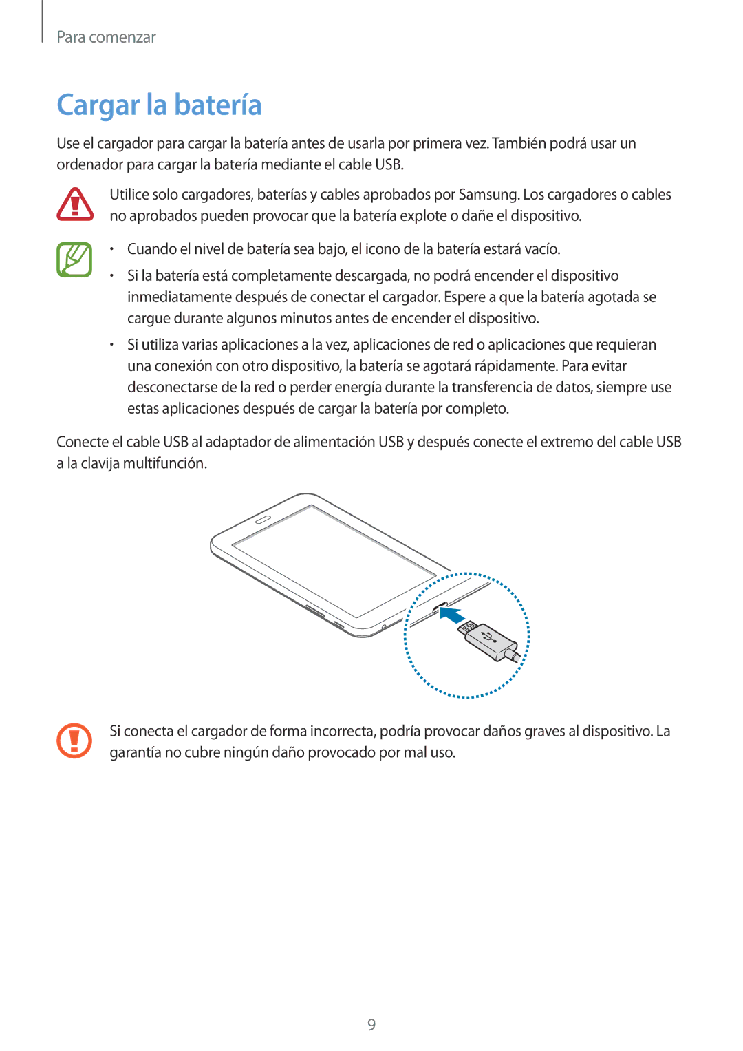 Samsung SM-T113NDWAPHE, SM-T113NDWATPH, SM-T113NDWAMWD, SM-T113NYKAMWD, SM-T113NYKAPHE manual Cargar la batería 