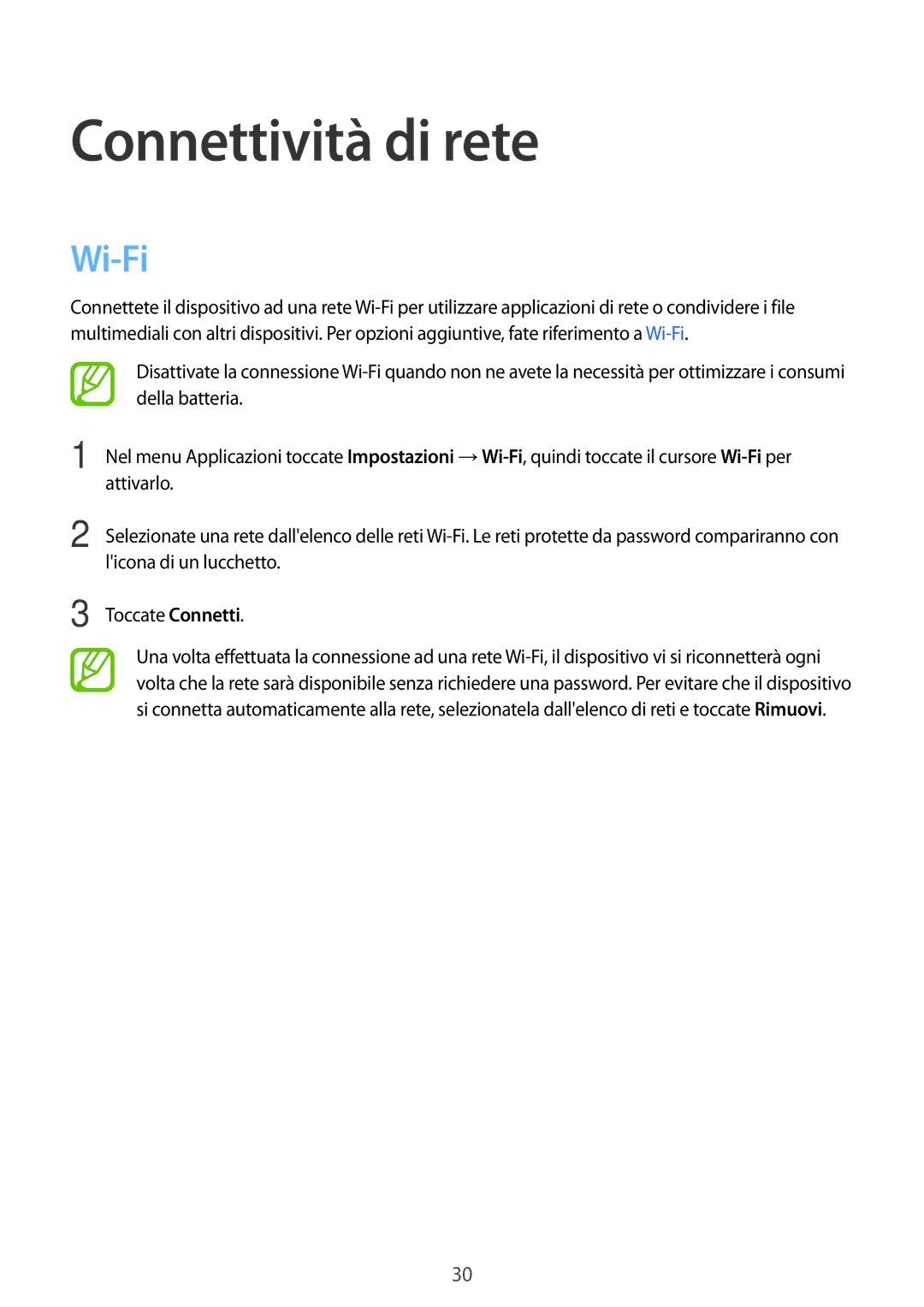 Samsung SM-T113NDWAITV, SM-T113NDWATUR, SM-T113NYKATUR, SM-T113NDWAXEO manual Connettività di rete, Wi-Fi 