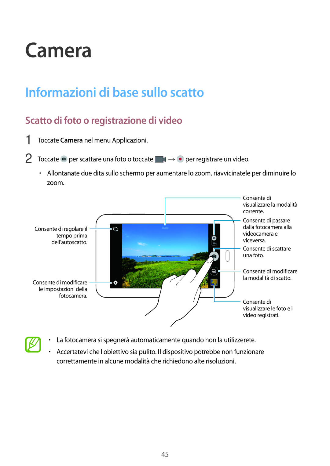 Samsung SM-T113NYKATUR, SM-T113NDWATUR Camera, Informazioni di base sullo scatto, Scatto di foto o registrazione di video 