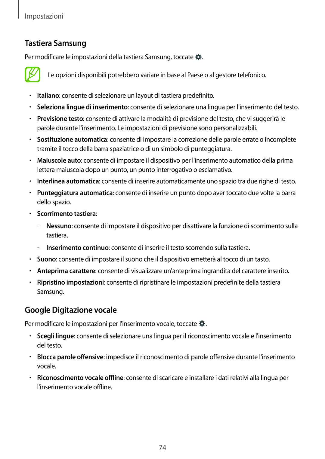 Samsung SM-T113NDWAITV, SM-T113NDWATUR, SM-T113NYKATUR, SM-T113NDWAXEO manual Tastiera Samsung, Google Digitazione vocale 