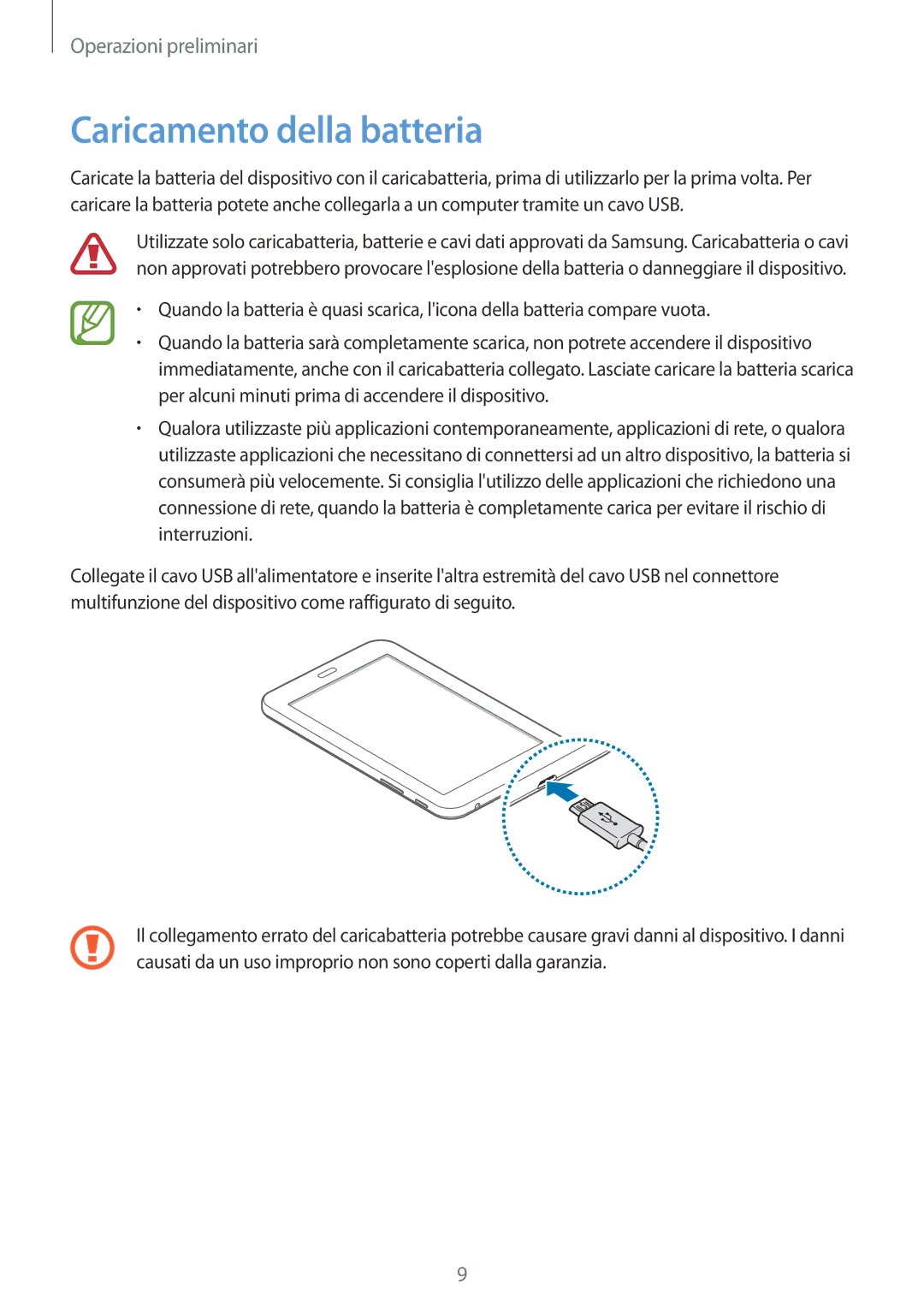 Samsung SM-T113NYKATUR, SM-T113NDWATUR, SM-T113NDWAITV, SM-T113NDWAXEO manual Caricamento della batteria 