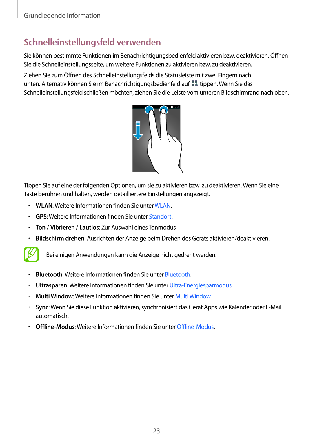 Samsung SM-T113NYKAXEO, SM-T113NDWATUR, SM-T113NDWADBT, SM-T113NYKATUR, SM-T113NYKADBT manual Schnelleinstellungsfeld verwenden 