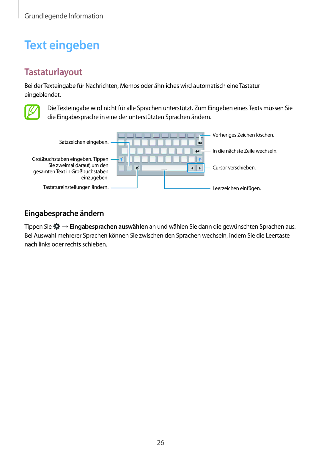 Samsung SM-T113NYKADBT, SM-T113NDWATUR, SM-T113NYKAXEO, SM-T113NDWADBT Text eingeben, Tastaturlayout, Eingabesprache ändern 