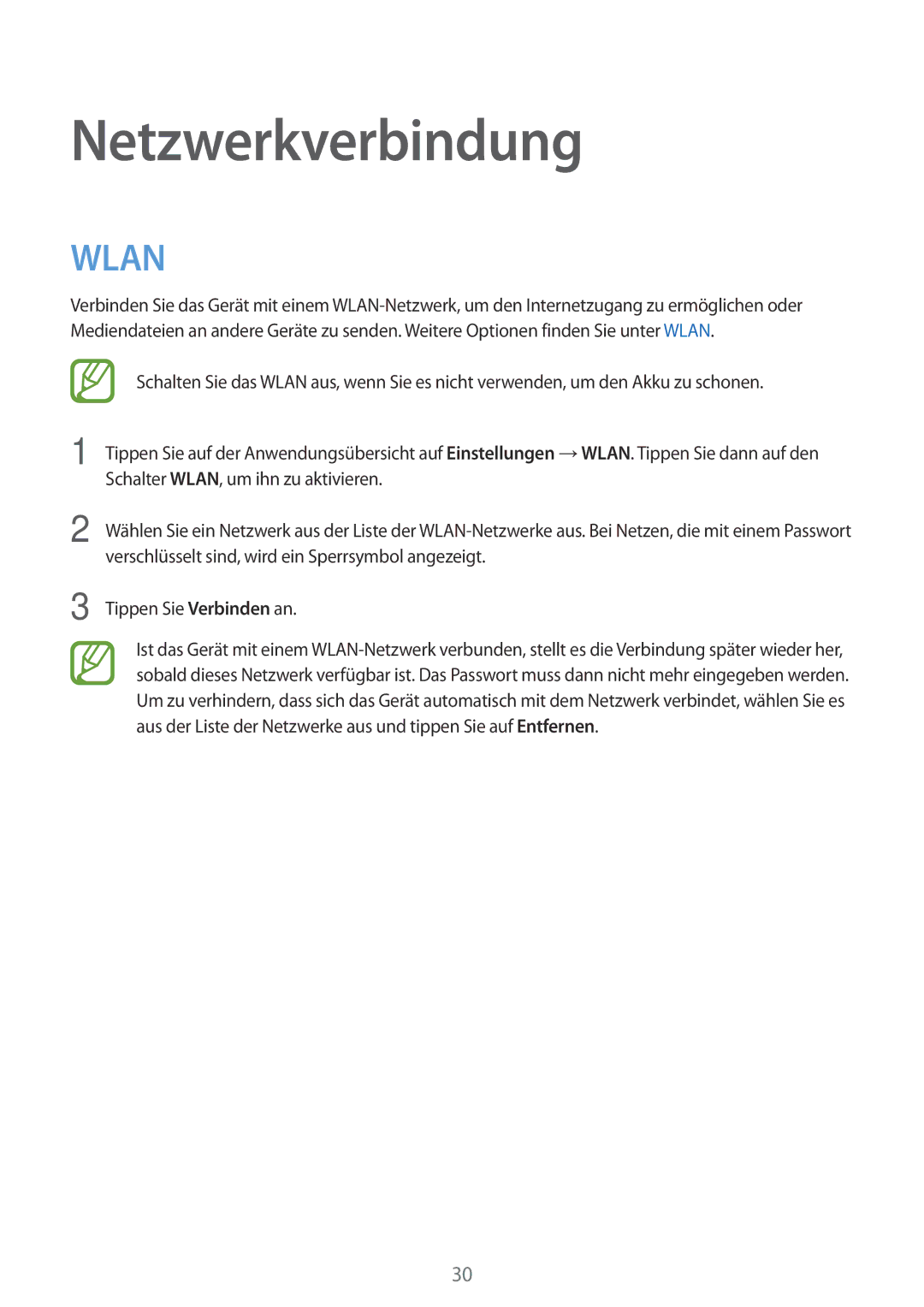 Samsung SM-T113NDWAEUR, SM-T113NDWATUR, SM-T113NYKAXEO, SM-T113NDWADBT, SM-T113NYKATUR manual Netzwerkverbindung, Wlan 