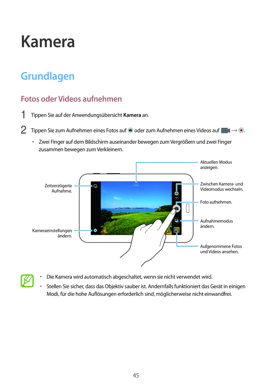 Samsung SM-T113NYKAXEO, SM-T113NDWATUR, SM-T113NDWADBT, SM-T113NYKATUR manual Kamera, Grundlagen, Fotos oder Videos aufnehmen 