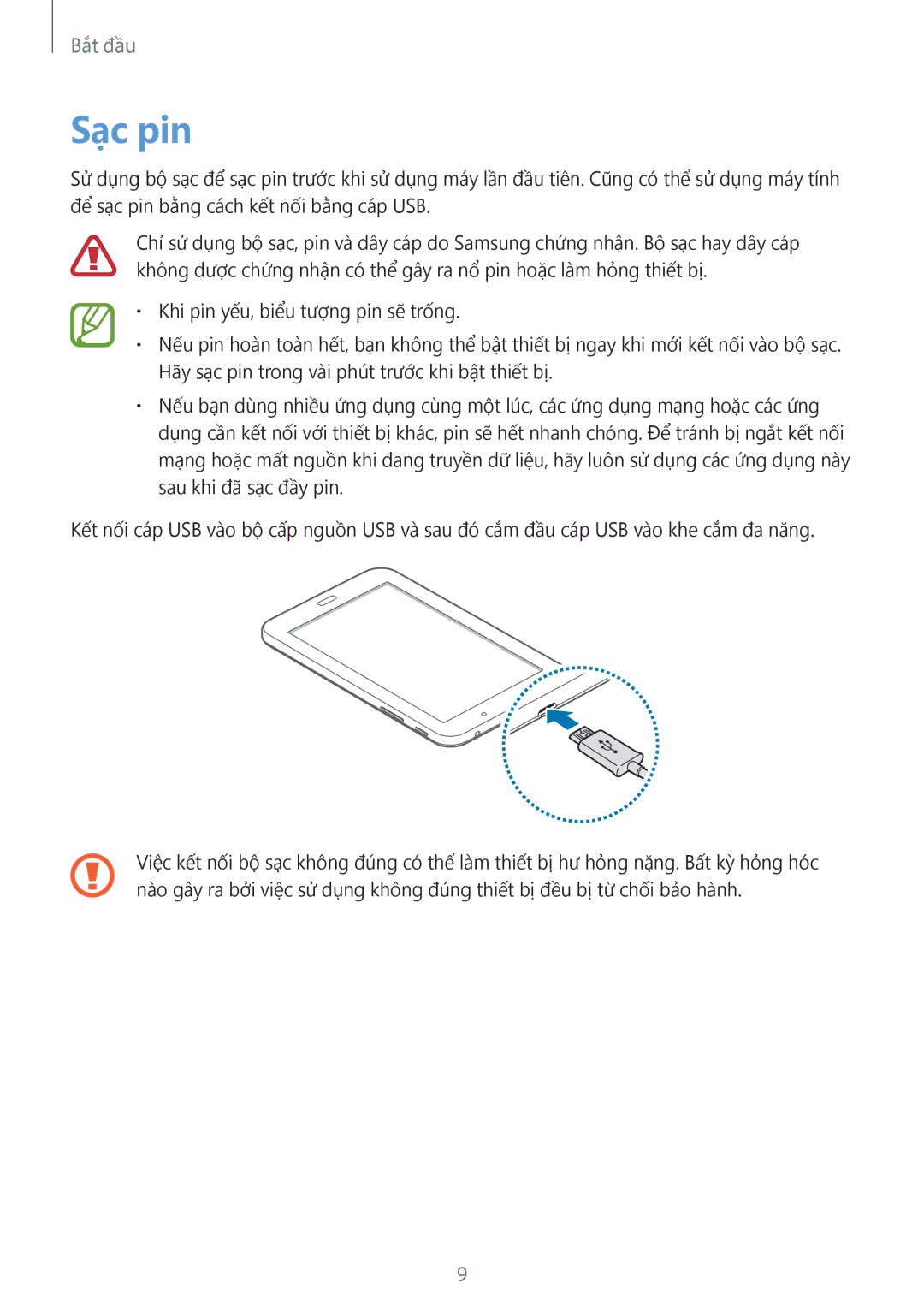 Samsung SM-T113NYKUXXV, SM-T113NDWUXXV manual Sạc pin 