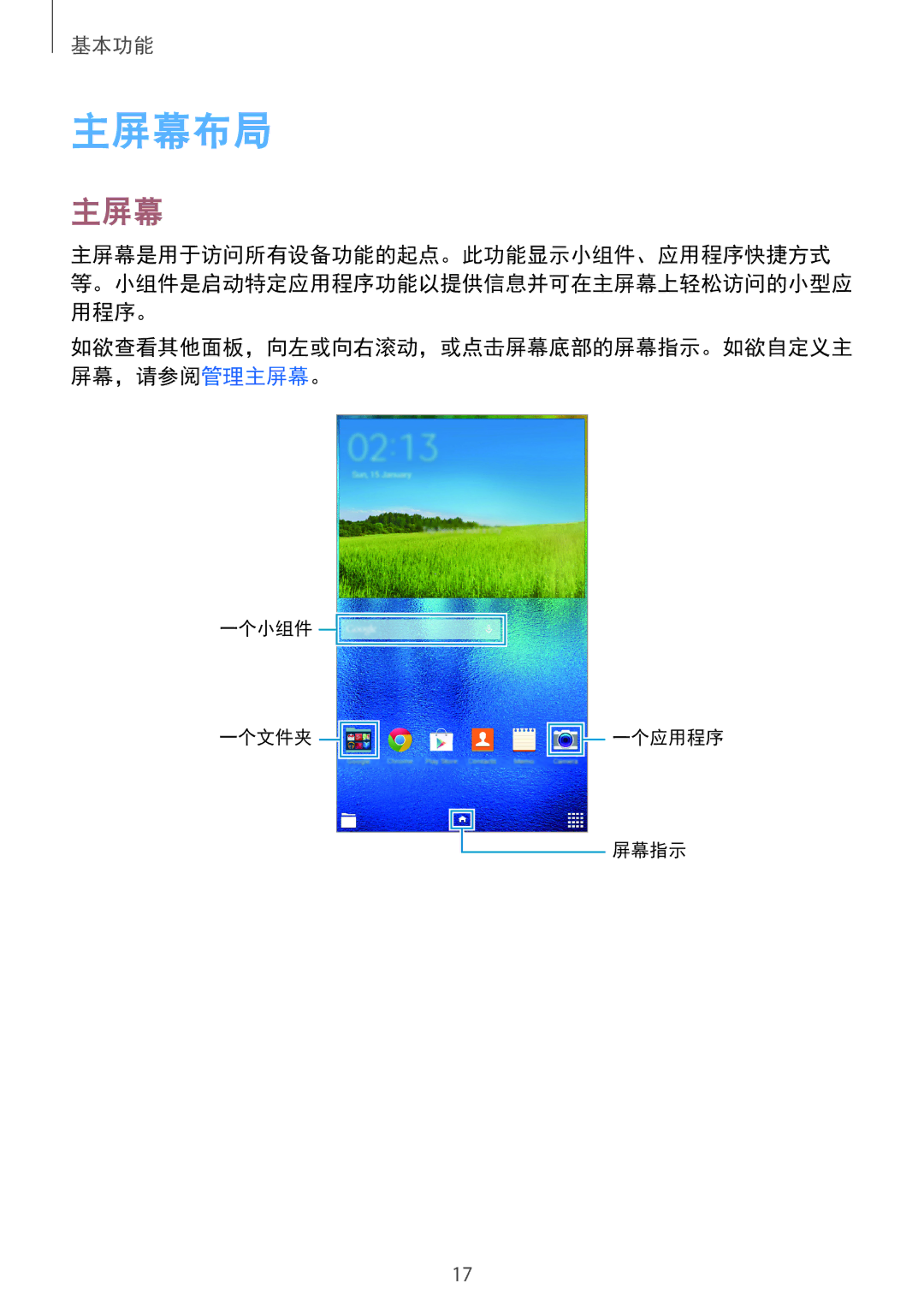 Samsung SM-T113NYKUXXV, SM-T113NDWUXXV manual 主屏幕布局 