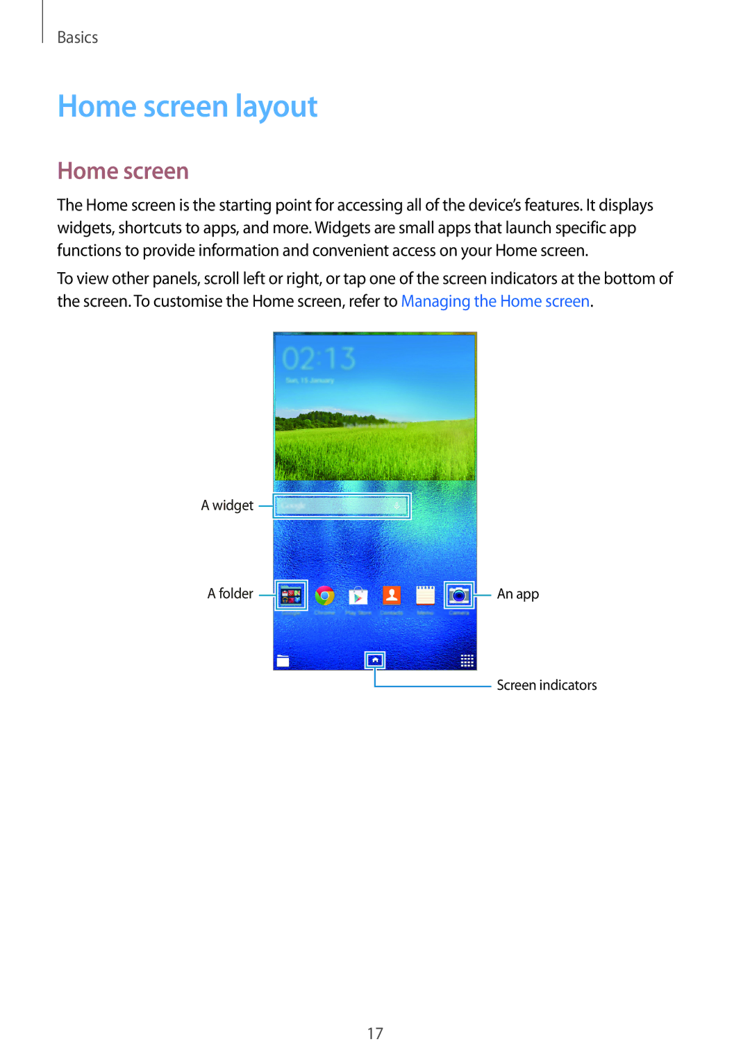 Samsung SM-T113NYKUXXV, SM-T113NDWUXXV manual Home screen layout 