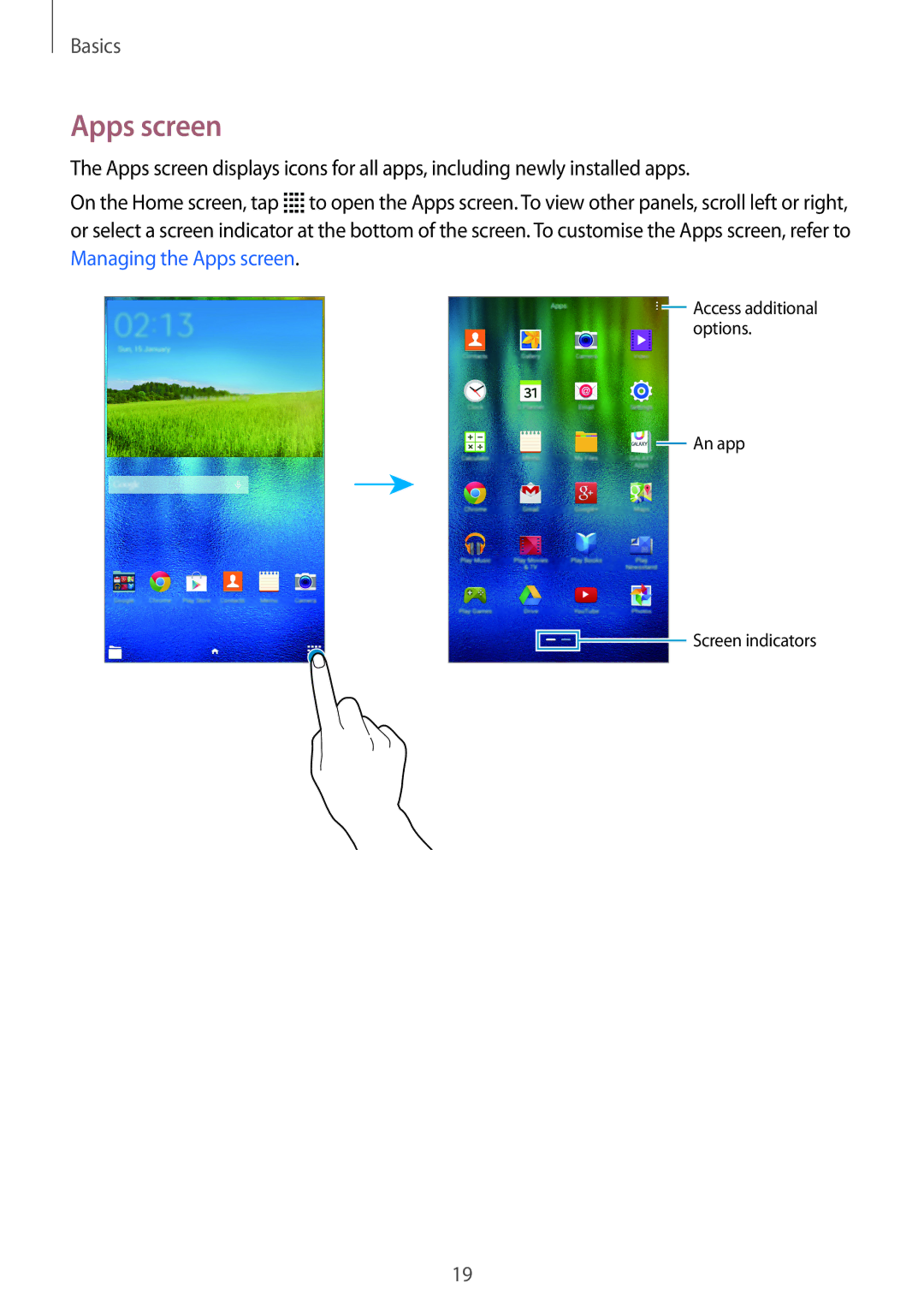 Samsung SM-T113NYKUXXV, SM-T113NDWUXXV manual Apps screen 