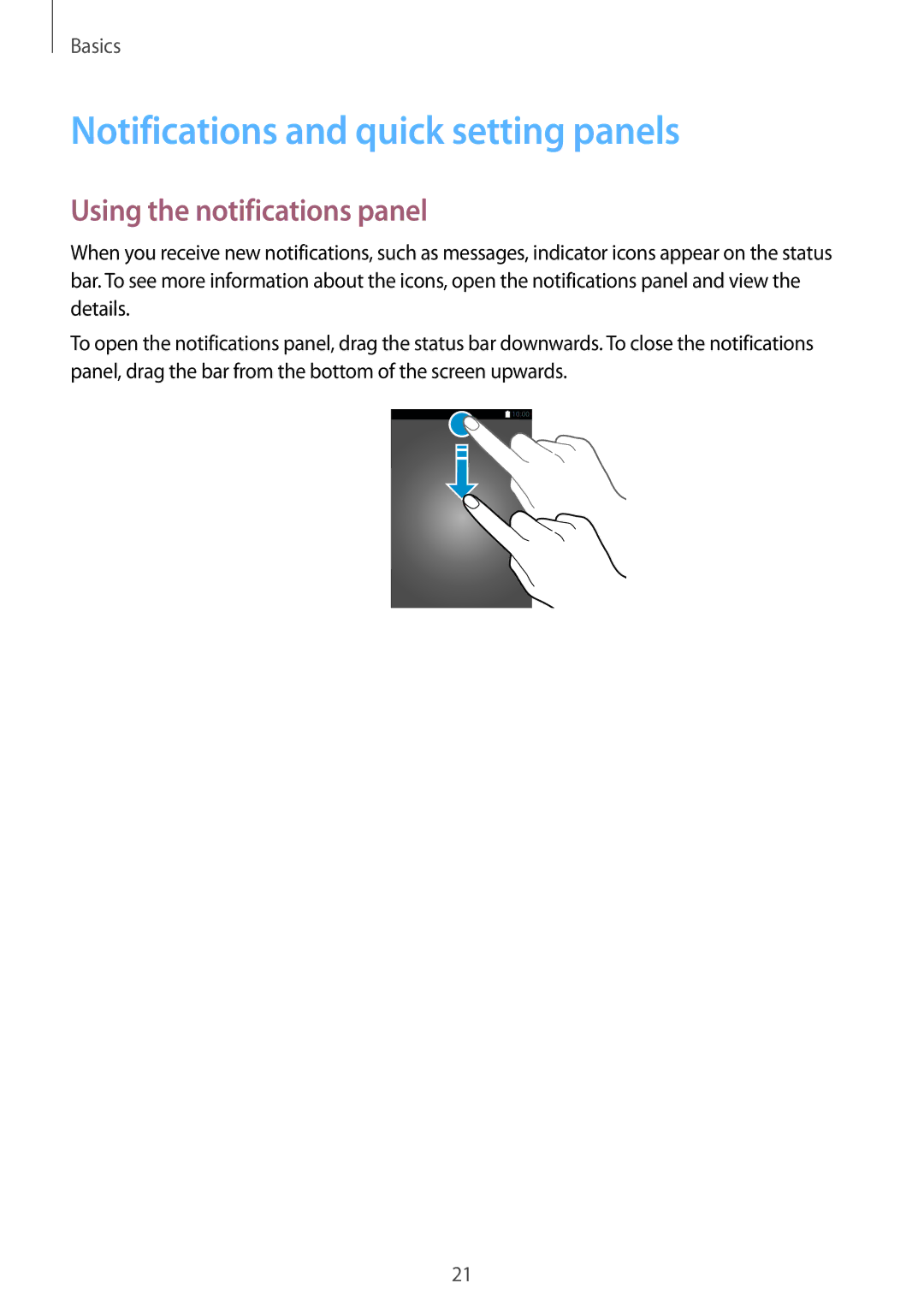 Samsung SM-T113NYKUXXV, SM-T113NDWUXXV manual Notifications and quick setting panels, Using the notifications panel 